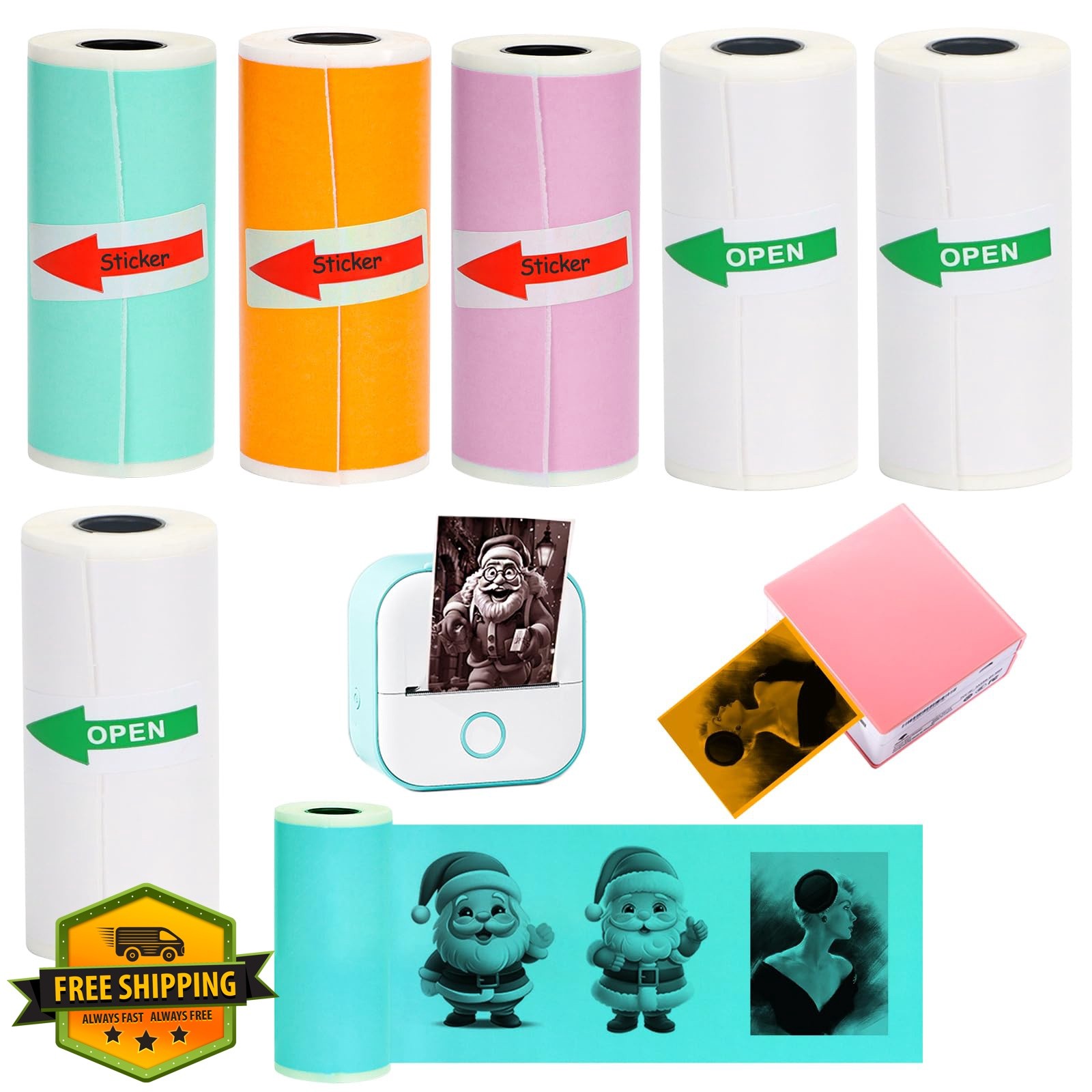 SZMILAIDUO 6 Rolls Colored Thermal Sticker Paper for Phomemo T02/M02/M02S PRO…