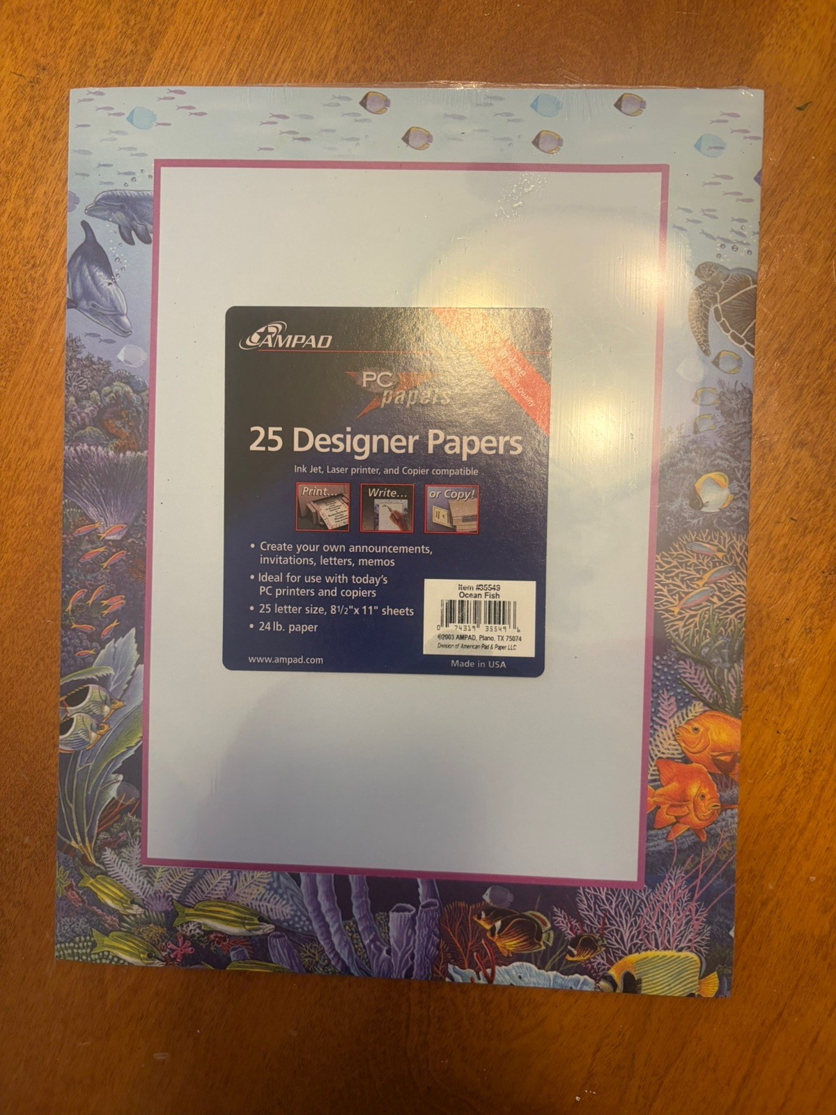 Ampad 1-pk of 25 Sheets Designer PC Paper Printer Ocean Fish New