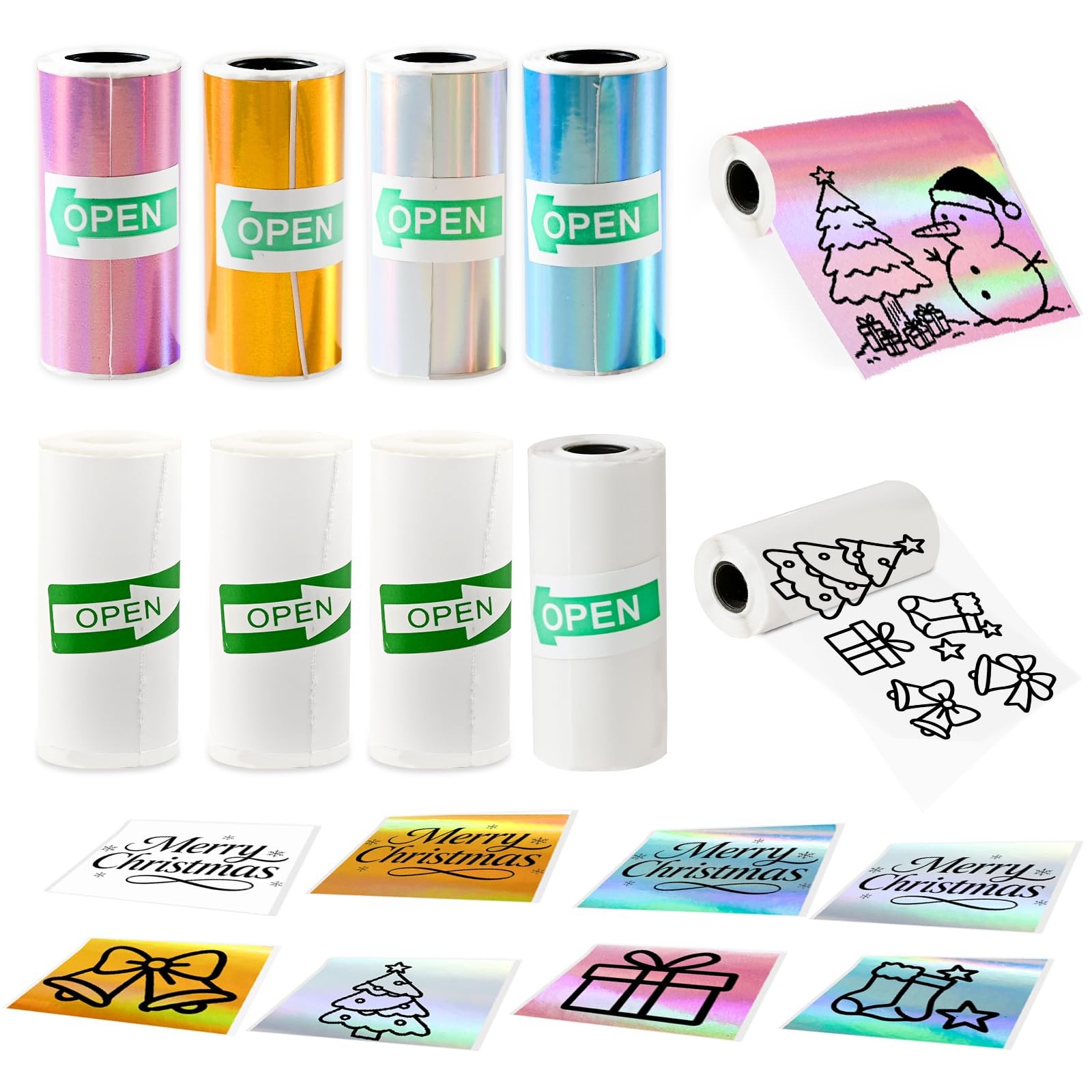 8 Pack Mini Printer Roll – Holographic Pink/Blue/Silver/Gold + 3 White + 1 Cl…