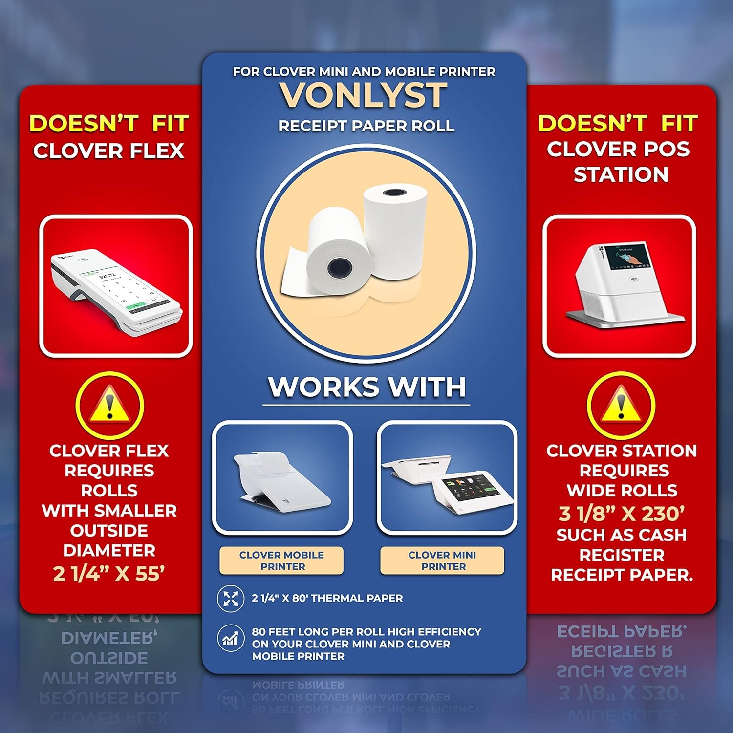 Receipt Paper for Clover Mini and Mobile Thermal 20 rolls, White
