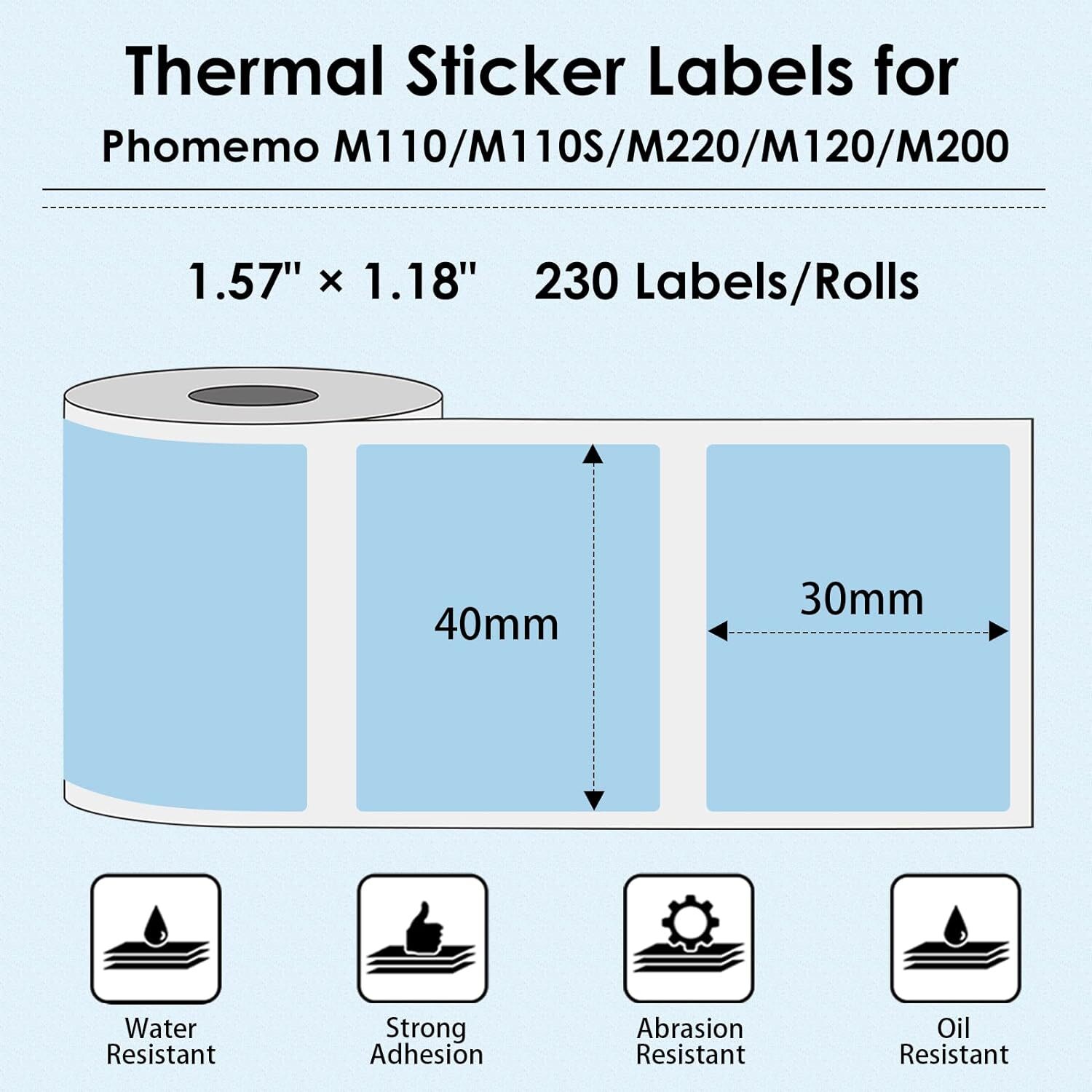 3 Roll 40x30mm Self-Adhesive Thermal Label Sticker Paper for Phomemo M110 M220