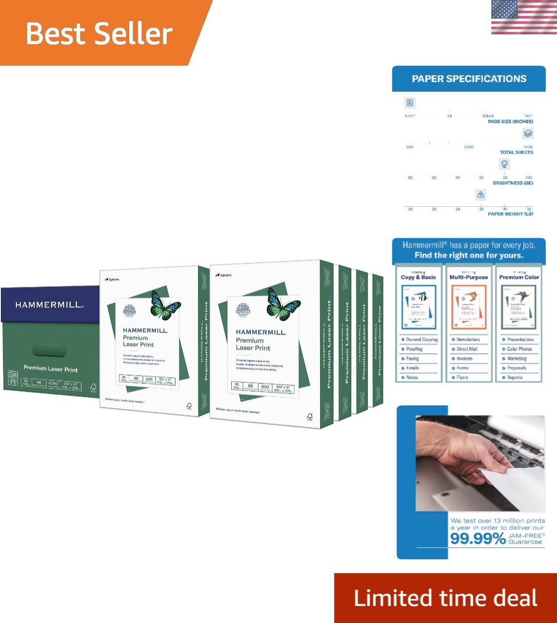 Professional Laser Printer Paper 28 lb, 8.5×11 – 4,000 Sheets, Acid-Free Quality