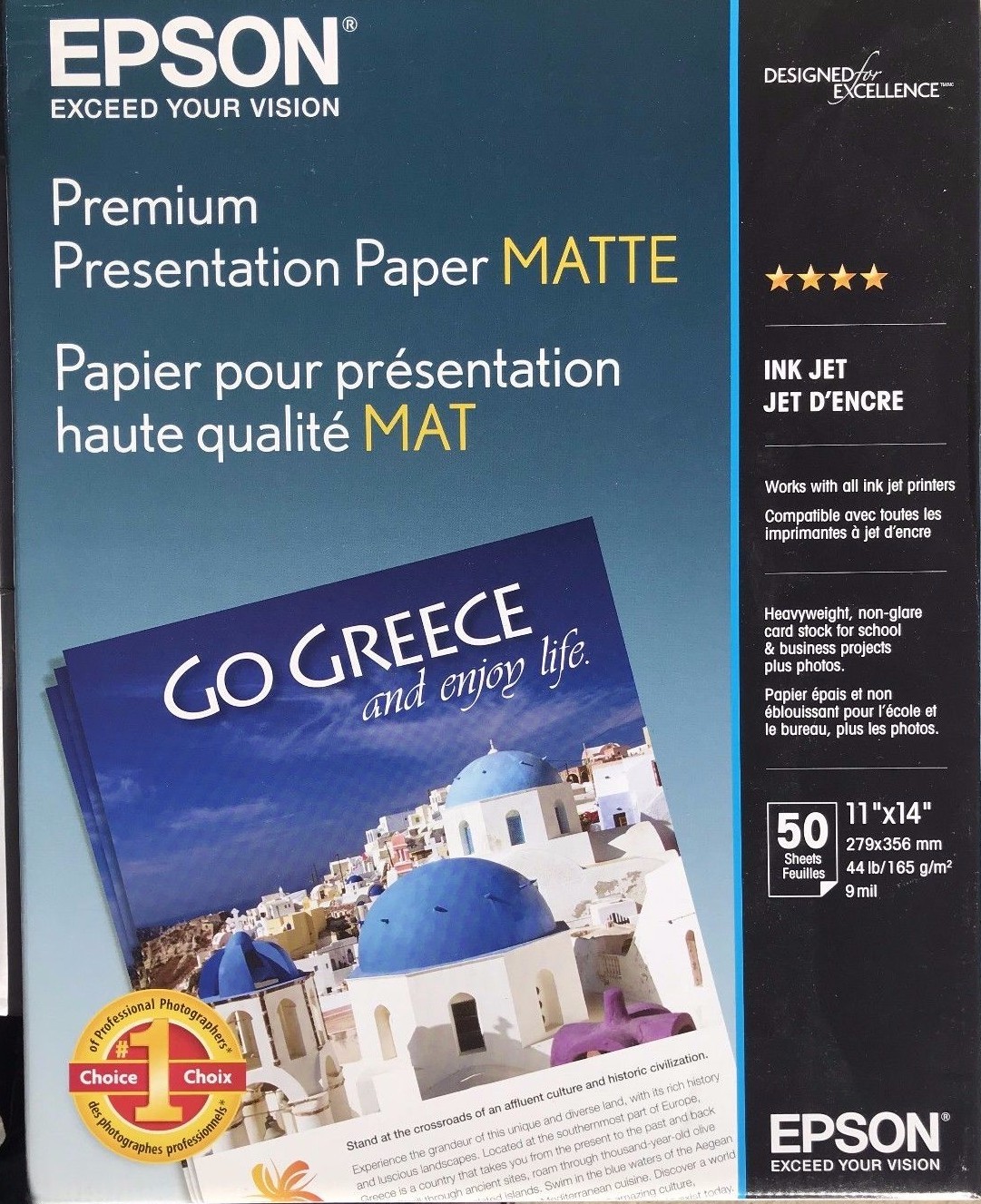 Epson – S041468 – Premium Matte Presentation Paper, 45 lbs., 11 x 14, 50 Sheets