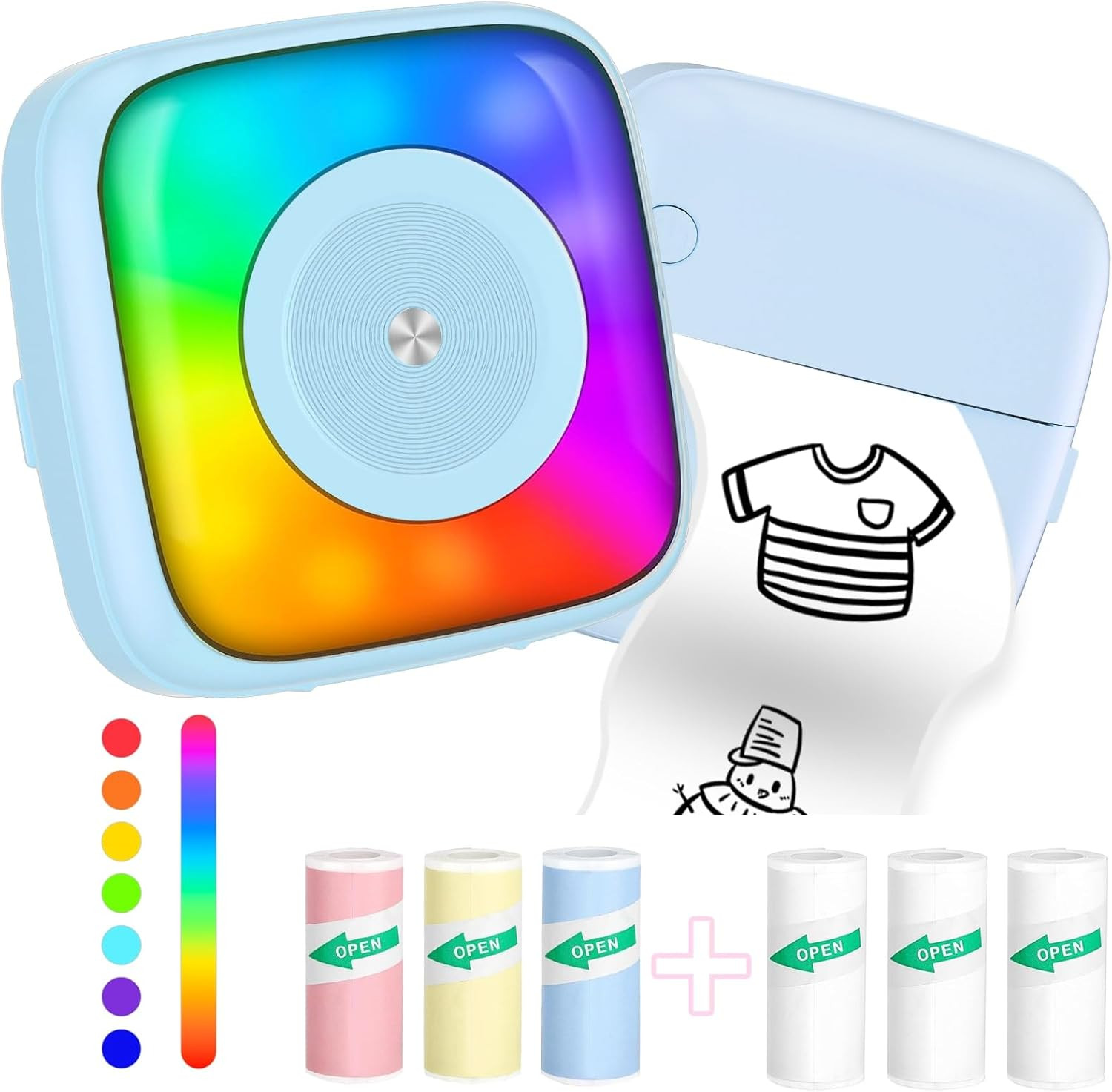 Lebt Sticker Printer Print Pod with 6 Rolls Sticker Paper, Seven Color Lighting