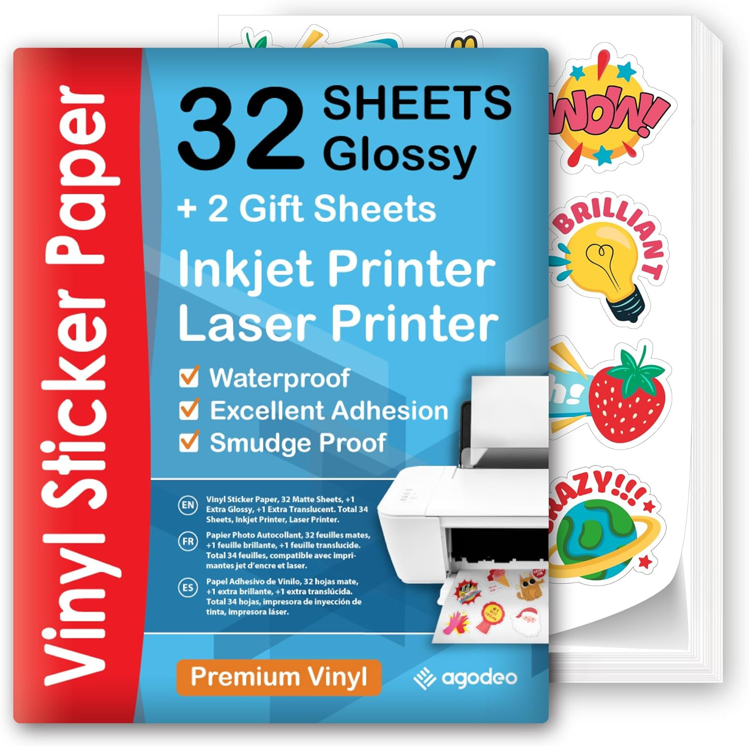 Premium Printable Vinyl Sticker Paper for Inkjet & Laser Printer – 32 Sheets Sel