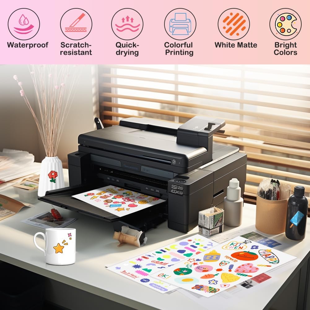 12 Sheets Sticker Paper for Printing A4, Labels Self Adhesive Printable A…