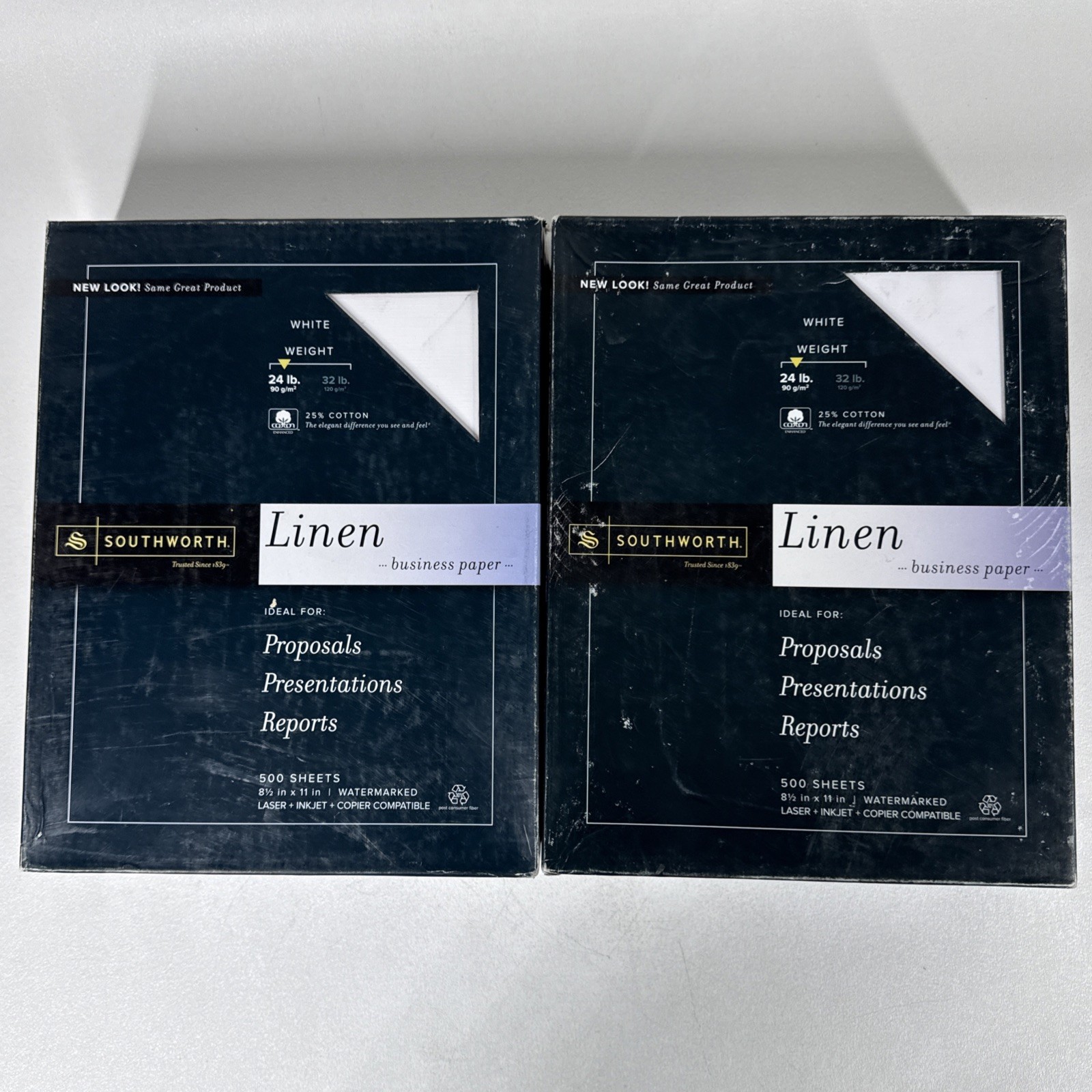 Southworth Cotton Linen Business Paper White X2 Open Boxes 24 lbs 8-1/2 x 11