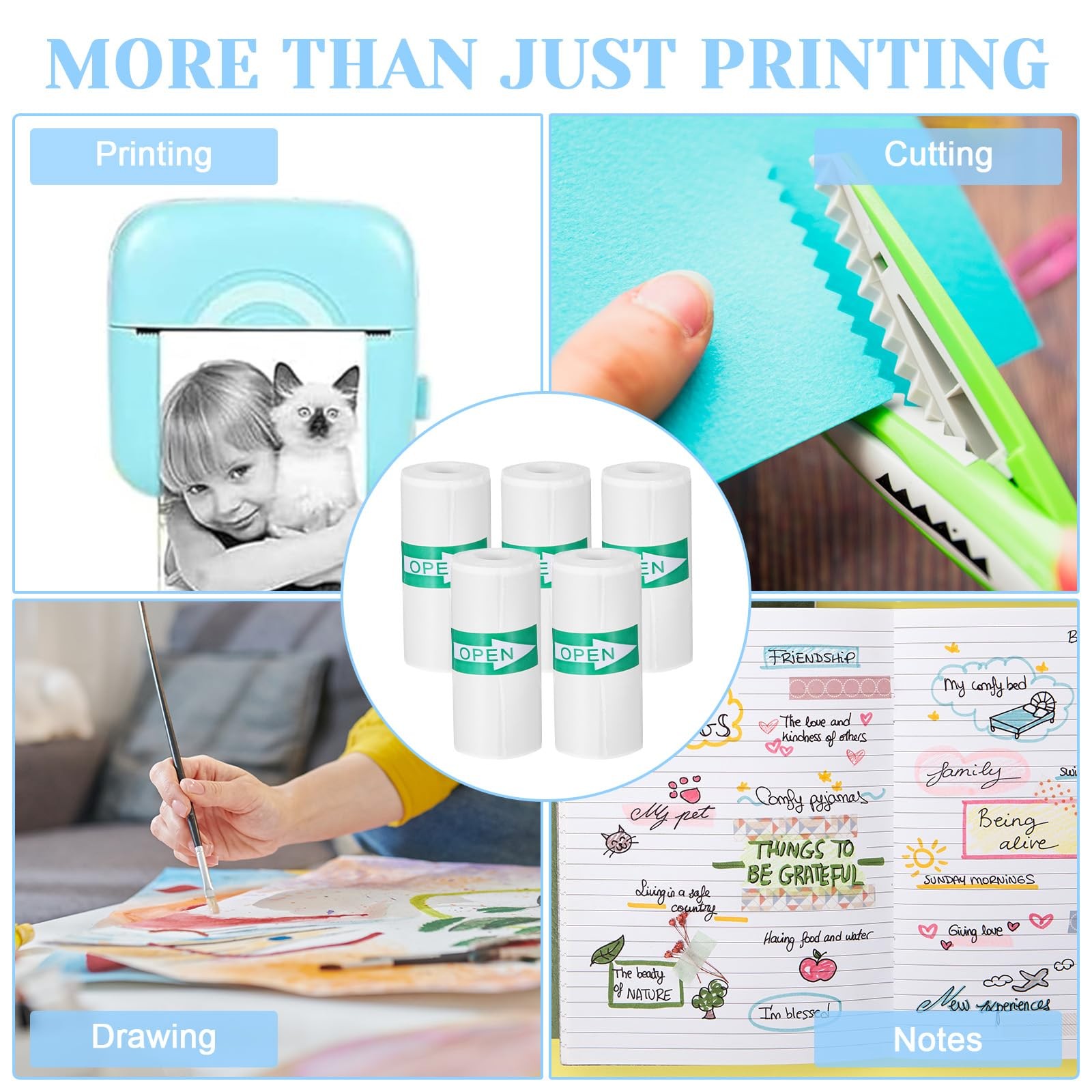 10 Rolls White Mini Printer Sticker Paper, Self-Adhesive Thermal Printer Pape…