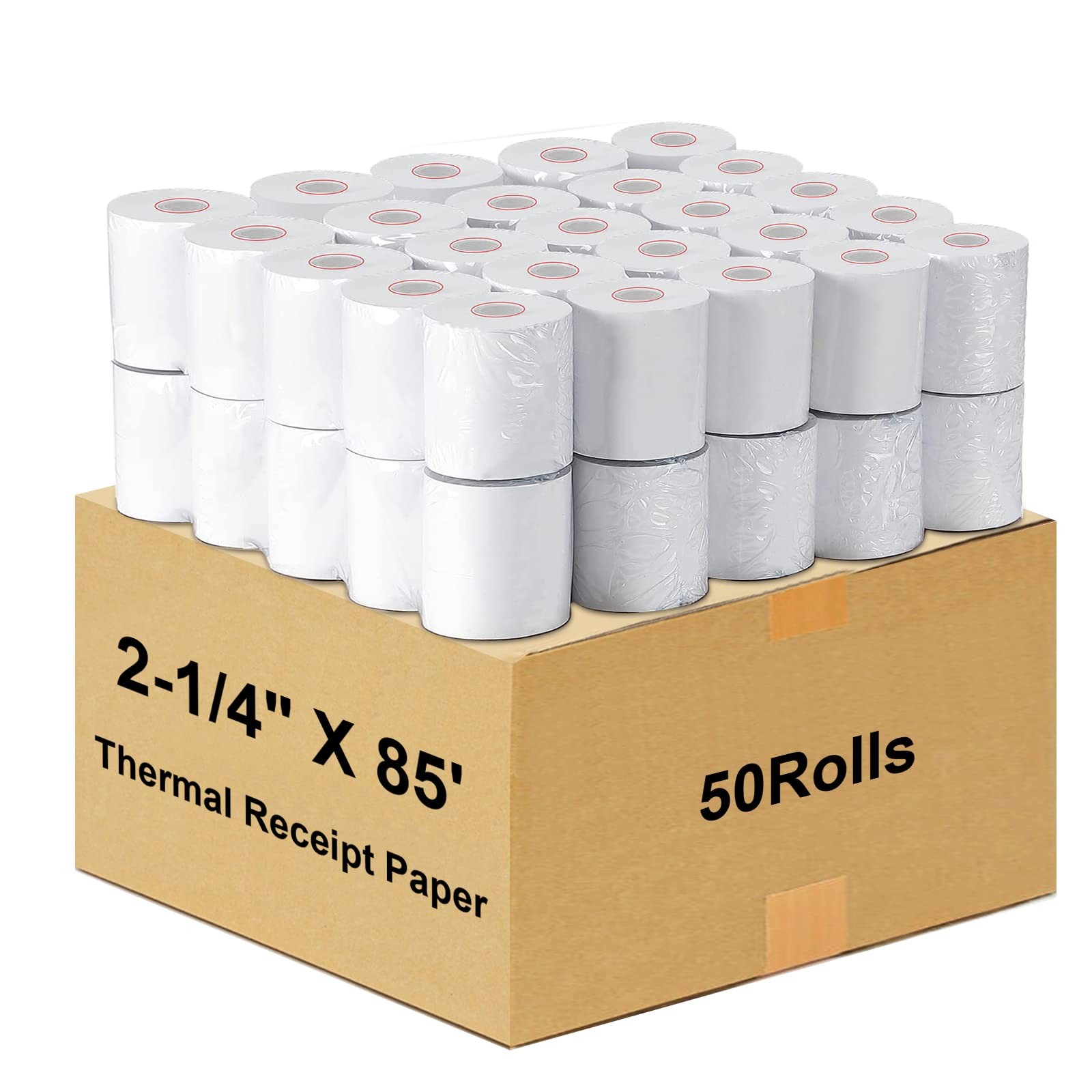 LabelMore 2-1/4″ X 85′ Thermal Receipt Paper, x 85′(50 Rolls), Clear