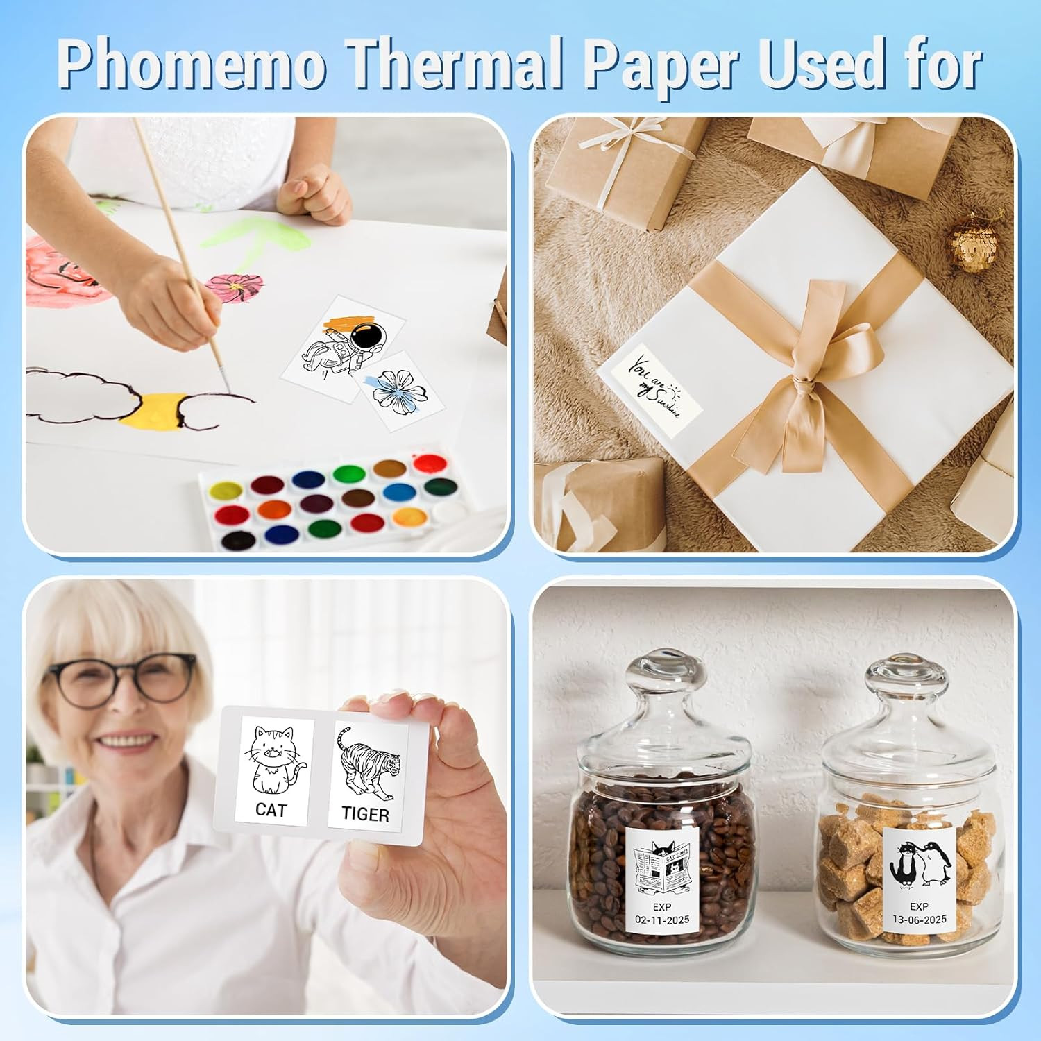 Phomemo White Self-Adhesive Thermal Paper, Glossy Printable Sticker Paper Label