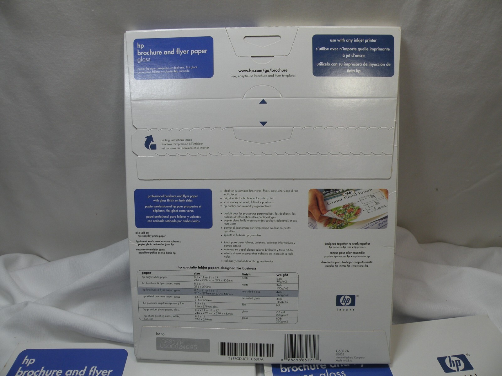 Five HP C6817A, Brochure Flyer Paper 8.5″ x 11″, 44 lb Glossy, 50 sheets Inkjet