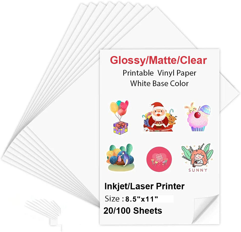Printable Vinyl Sticker Paper Glossy Matte Clear Label for Inkjet Laser Printer