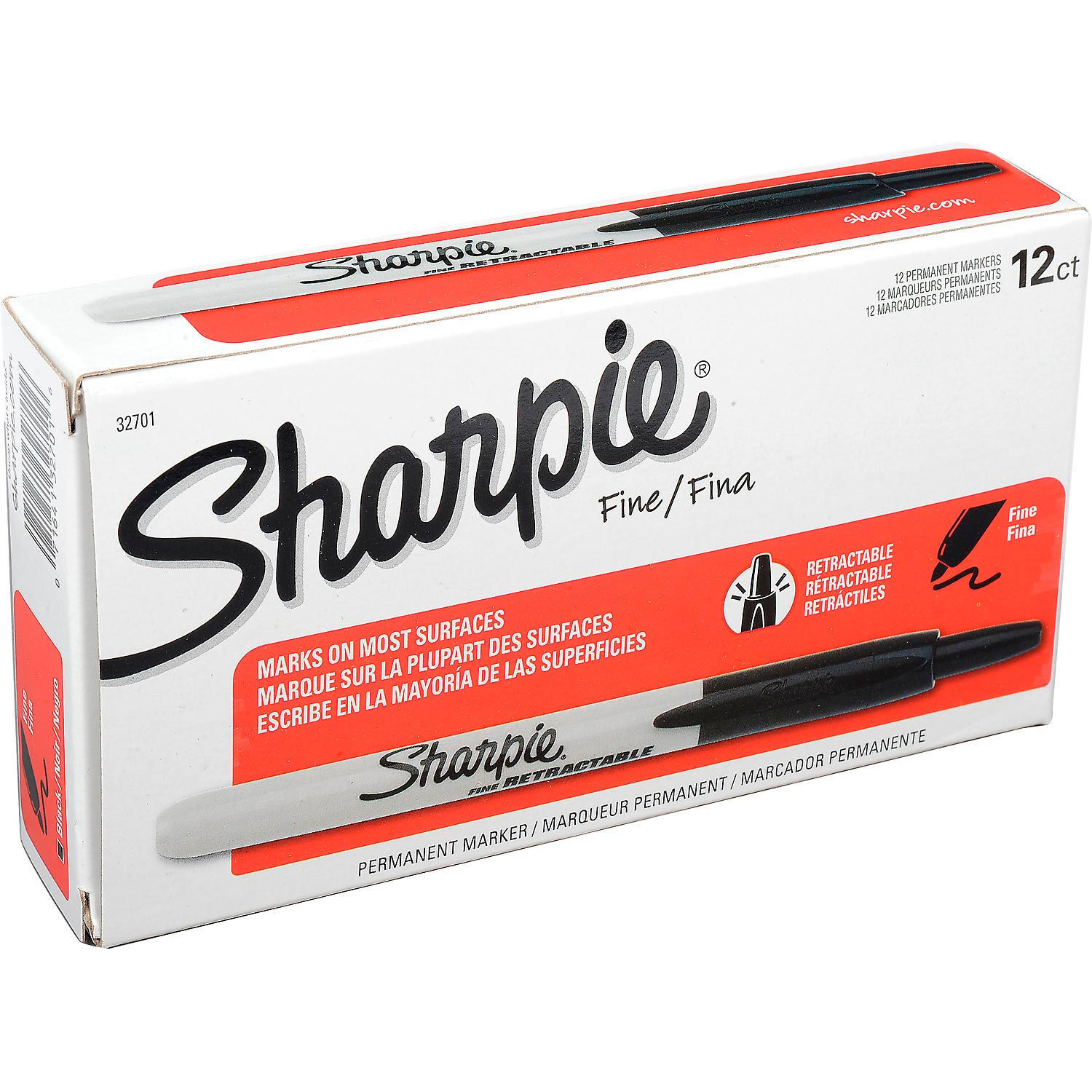 Retractable Permanent Marker Fine Point Black Ink Lot of 12