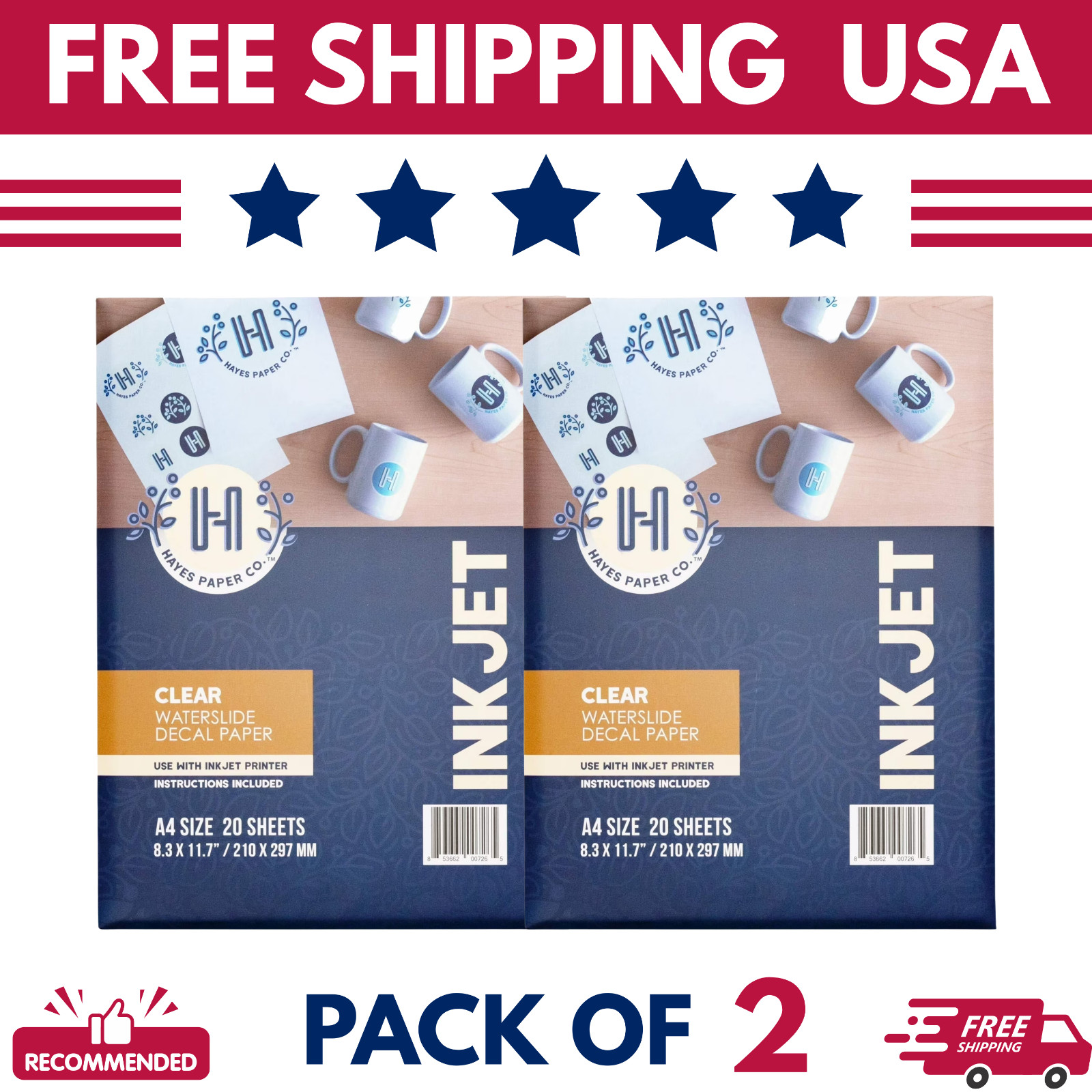 Hayes Paper Co Clear Inkjet Waterslide Decal Paper A4 40 Sheets Total 2 Pack