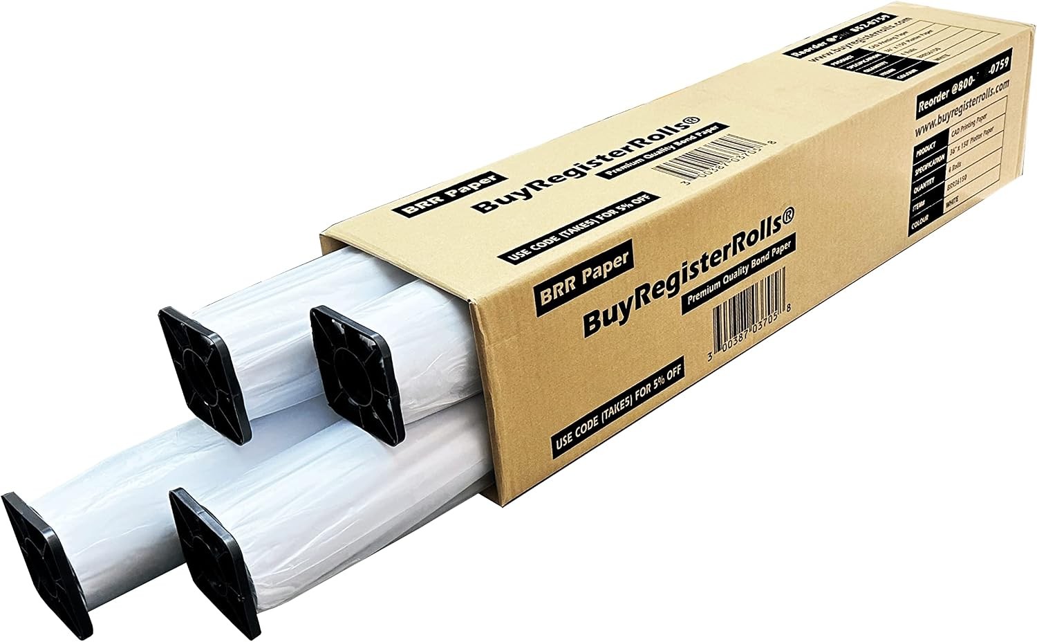 36 x 150 Plotter Paper New & Premium 4 Rolls 20 lb Uncoated 96 Bright White 75