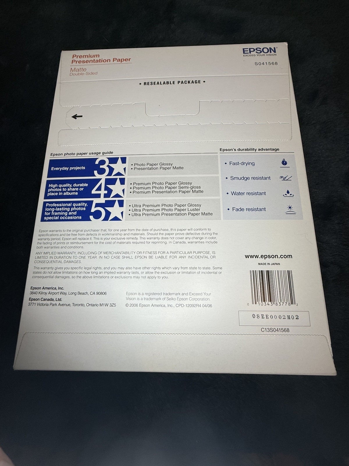 Epson S041257 Premium Presentation Inkjet Matte Paper 8.5×11″ 50 Sheets NEW x2
