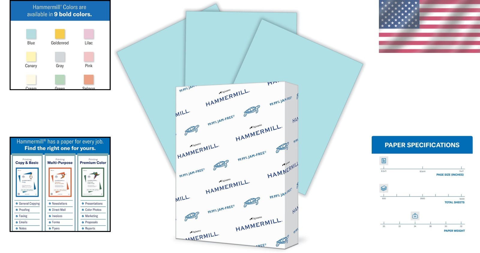 Elegant 24 lb Blue Printer Paper, 8.5×11 | Jam-Free, 500 Sheets – Eco-Friendly