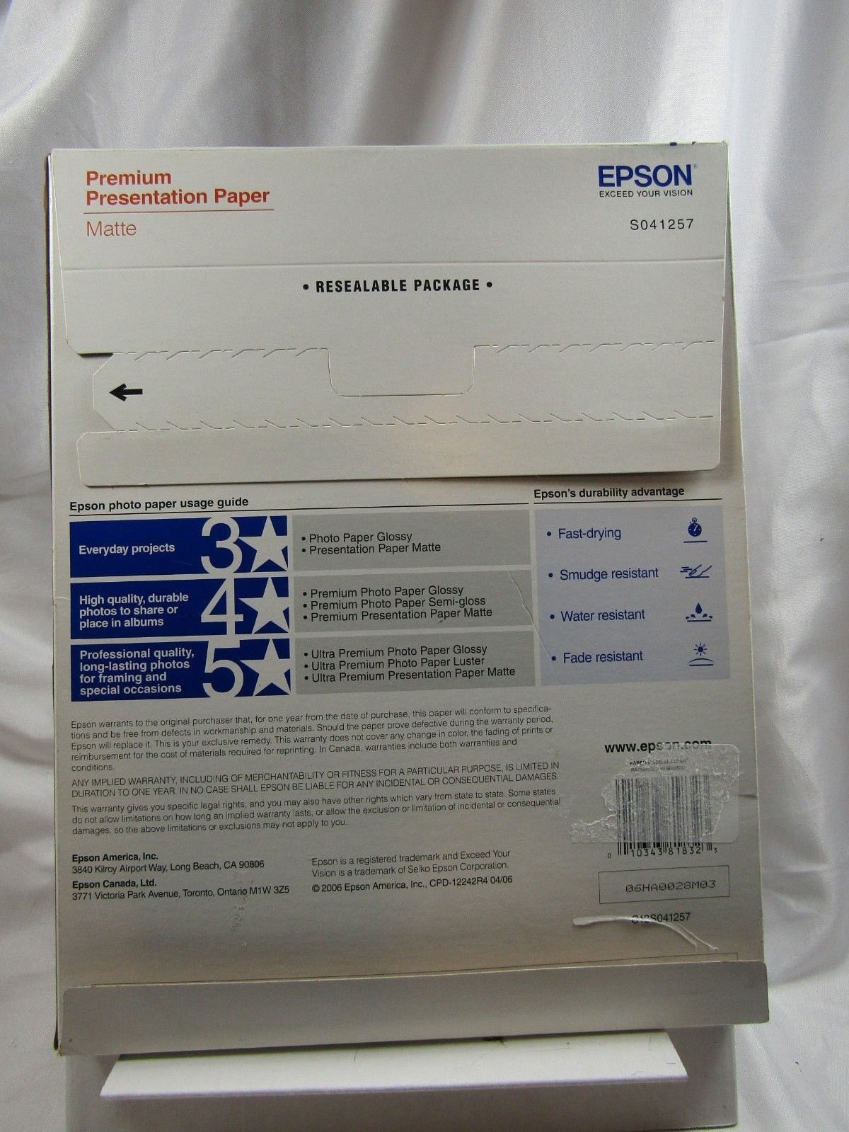 EPSON~PREMIUM Presentation Paper~MATTE~50~Letter Size~44lb/9 mil*SEALED*S041257
