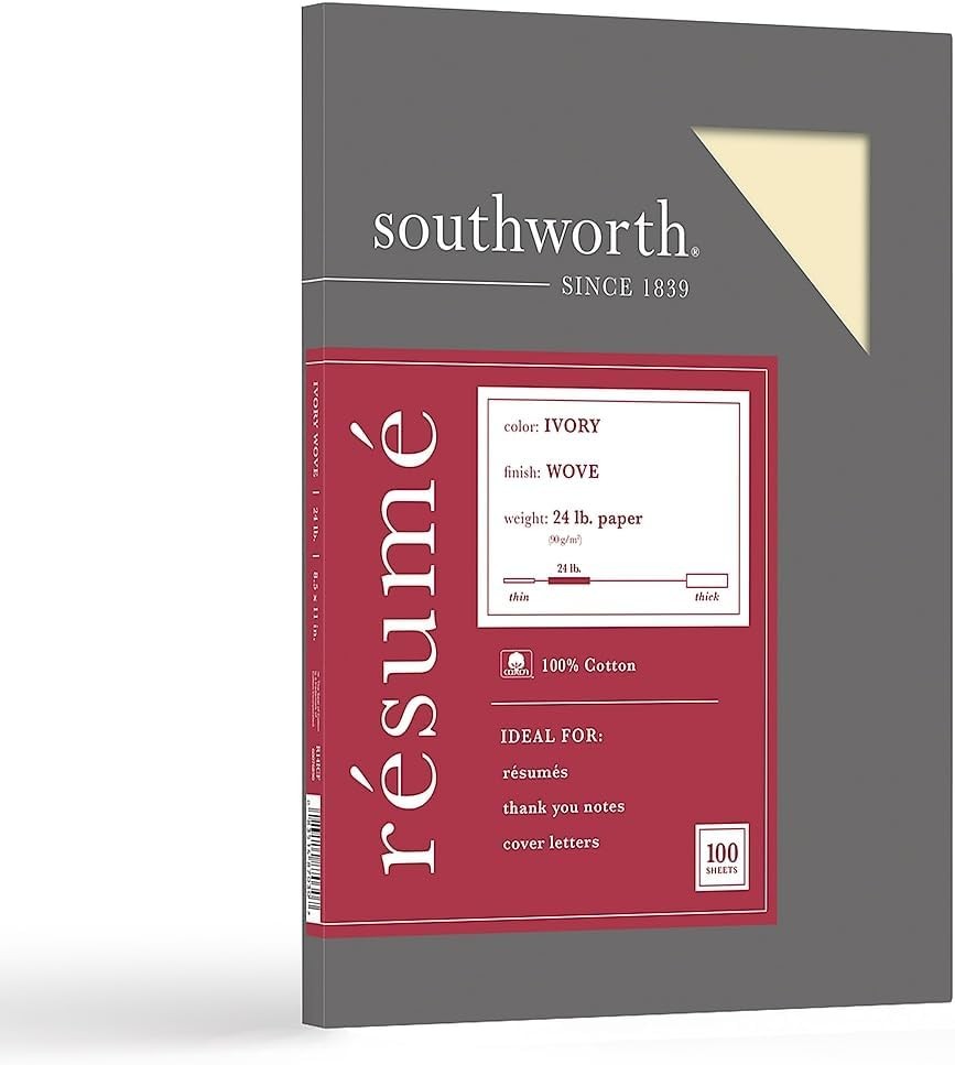 Southworth 100ct Ivory 24lb 100% Cotton Recycled Resume Paper Pack