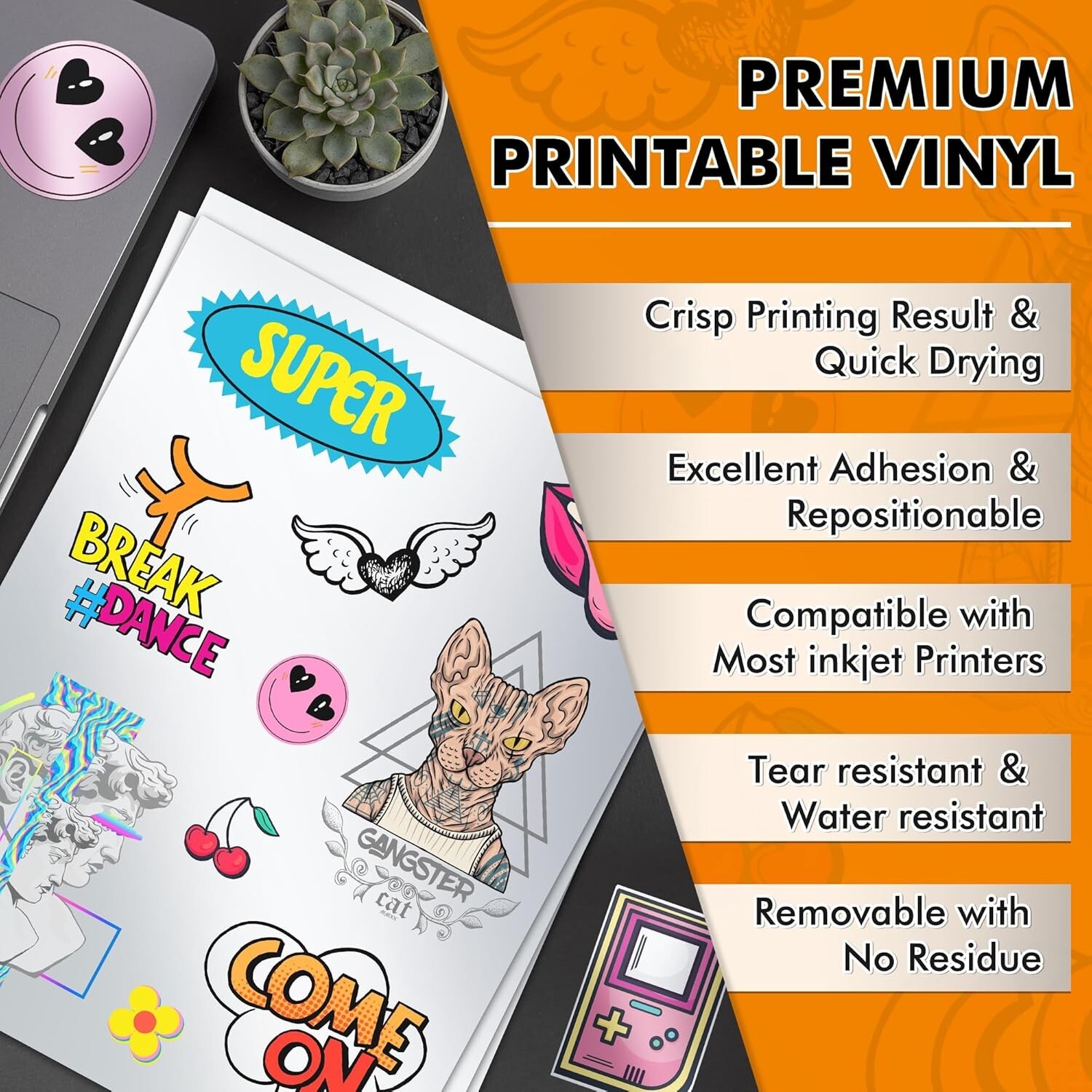 Koala Printable Sticker Paper for Inkjet & Laser Printer, Metallic Silver Glossy