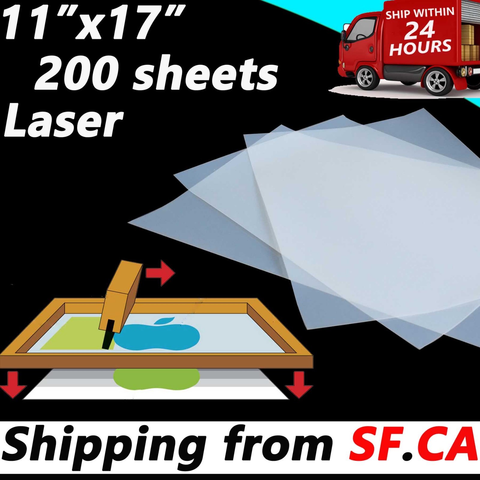 11″ x 17″，200 Sheets，Silk Screen Printing Milky Transparency Laser Printer Film