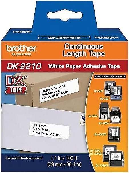 Brother Genuine Length Black on White Paper Tape for Brother Model DK2210