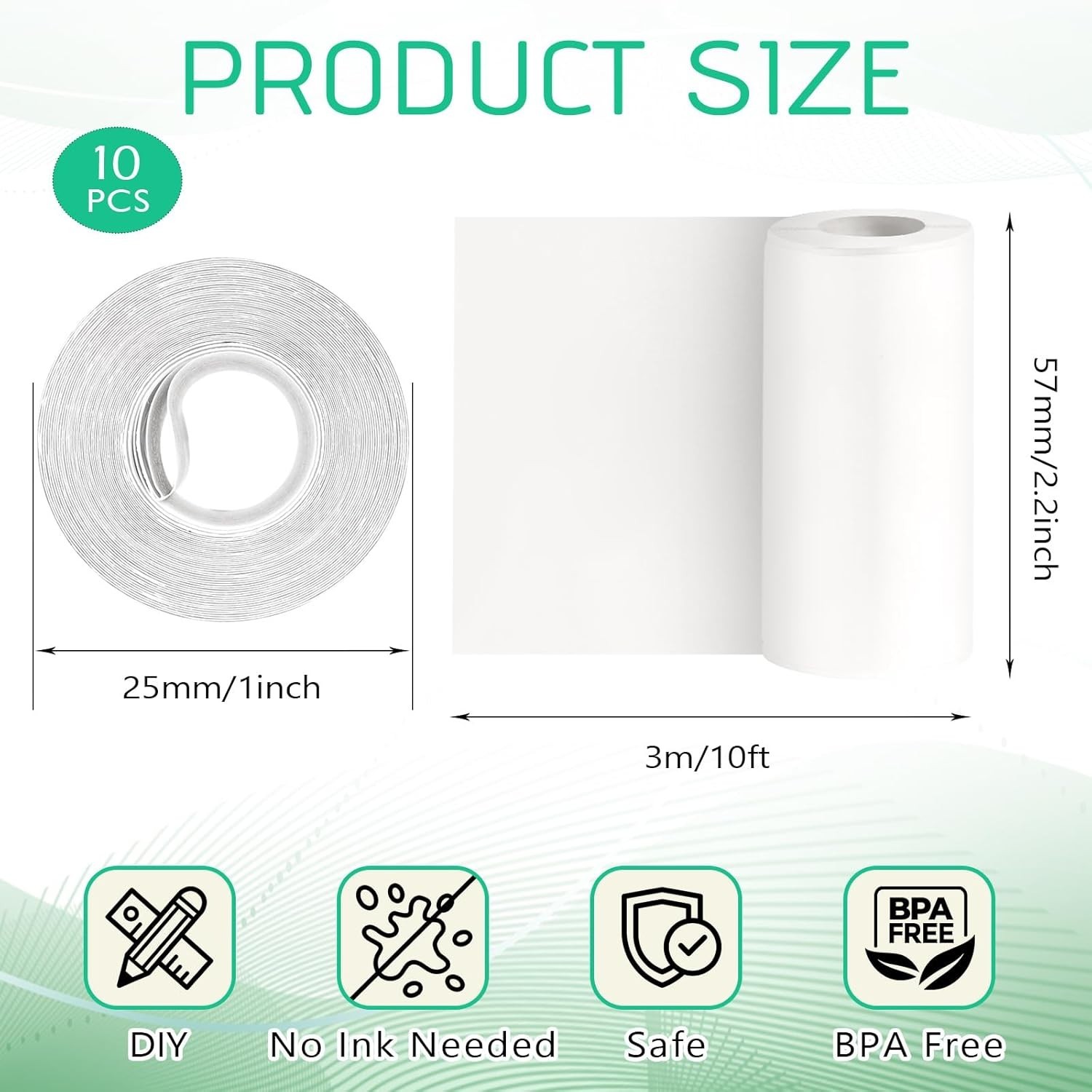 10 Rolls Mini Thermal Printer Paper 57x25mm Self Adhesive Sticker Labels for Poc