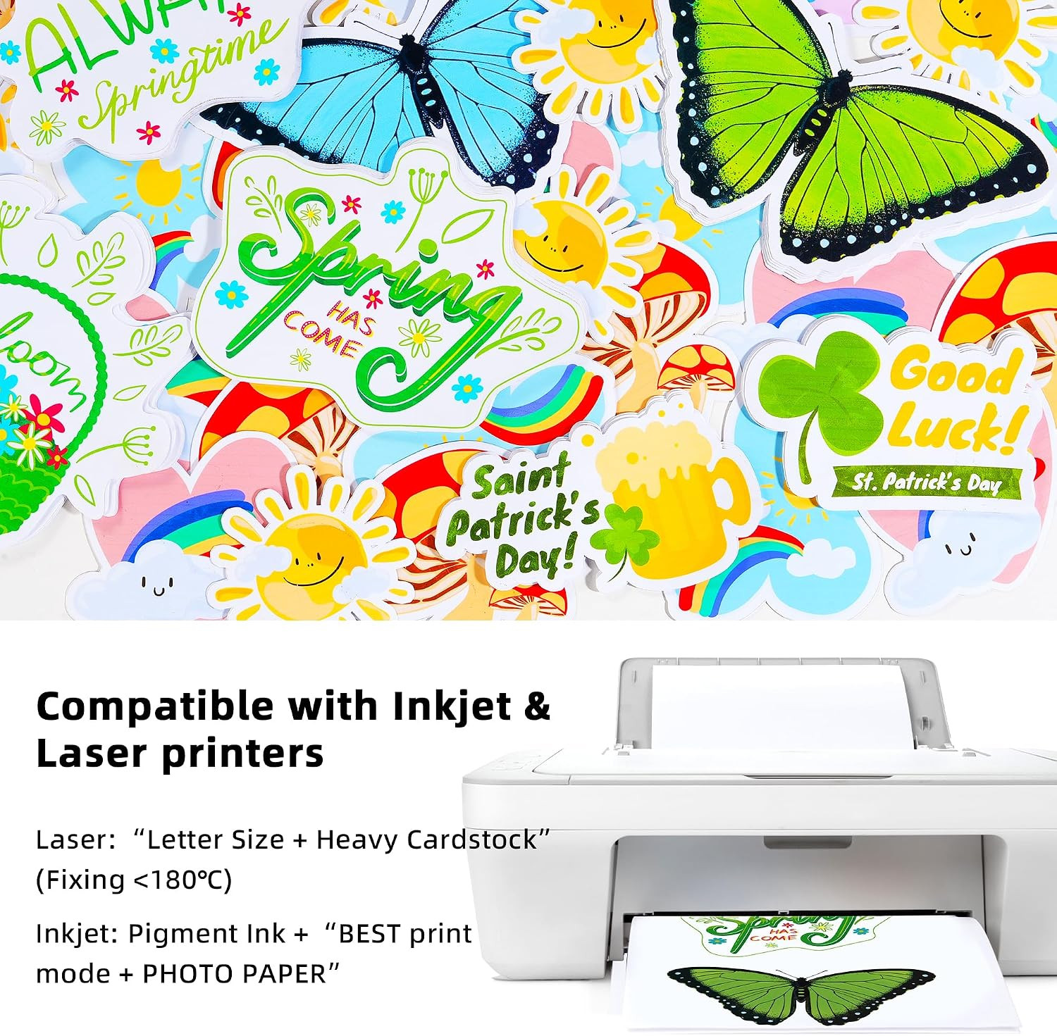 QYH Printable Sticker Paper for Inkjet/Laser Printer – 240 Sheets Glossy & 50 Sh