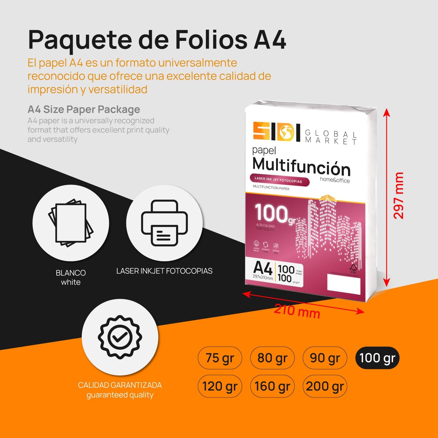 SIDI A4 Paper 100g Extra White Printer Paper for School, Work and Home Geb…