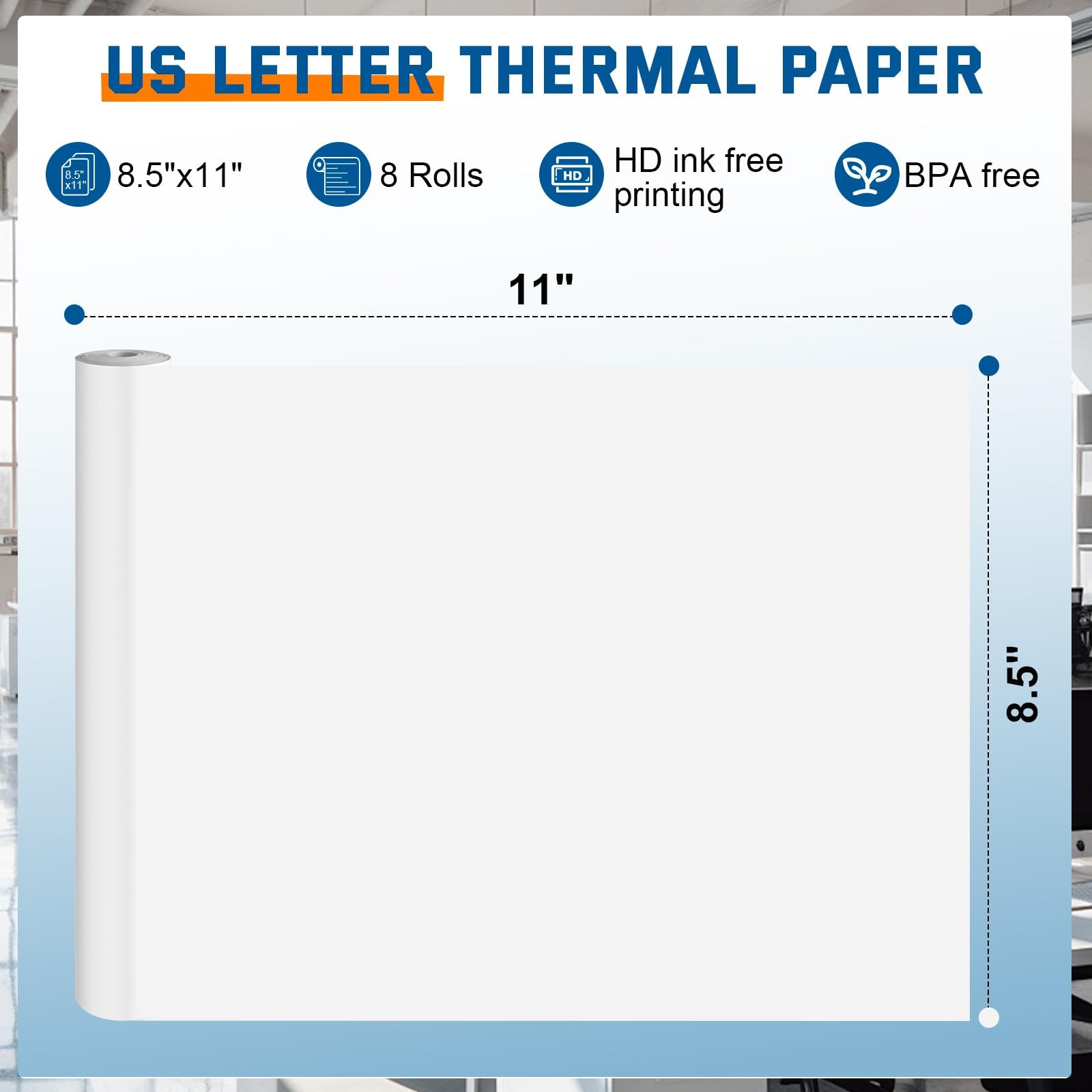 Atnadov Thermal Printer Paper 8.5”x11” US Letter Size, 4 4 Rolls, White