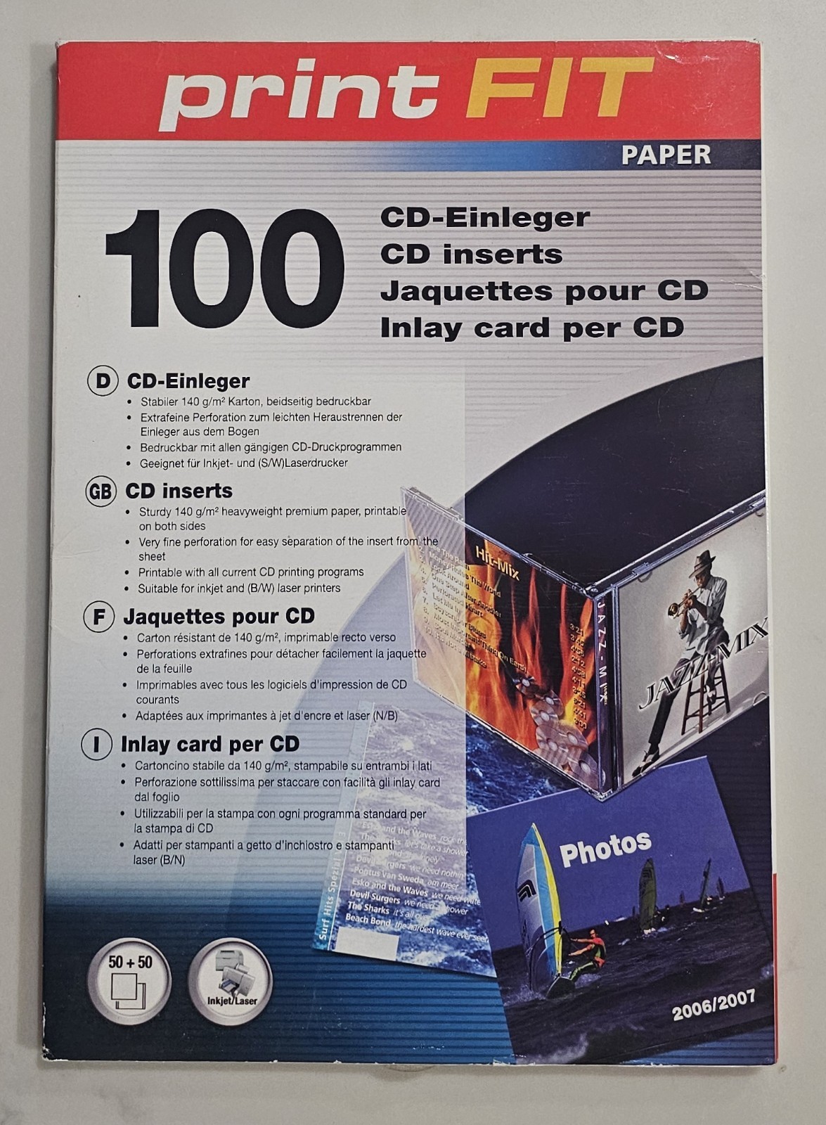 PrintFIT 100 CD Inserts Inlay Cards for Jewel Case – Inkjet/Laser Paper