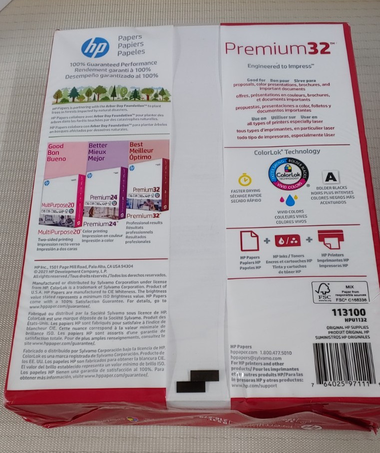 HP Papers Premium 32 Copy Paper, 100 Bright, 8.5″ x 11″, White, 500 Sheets/Ream
