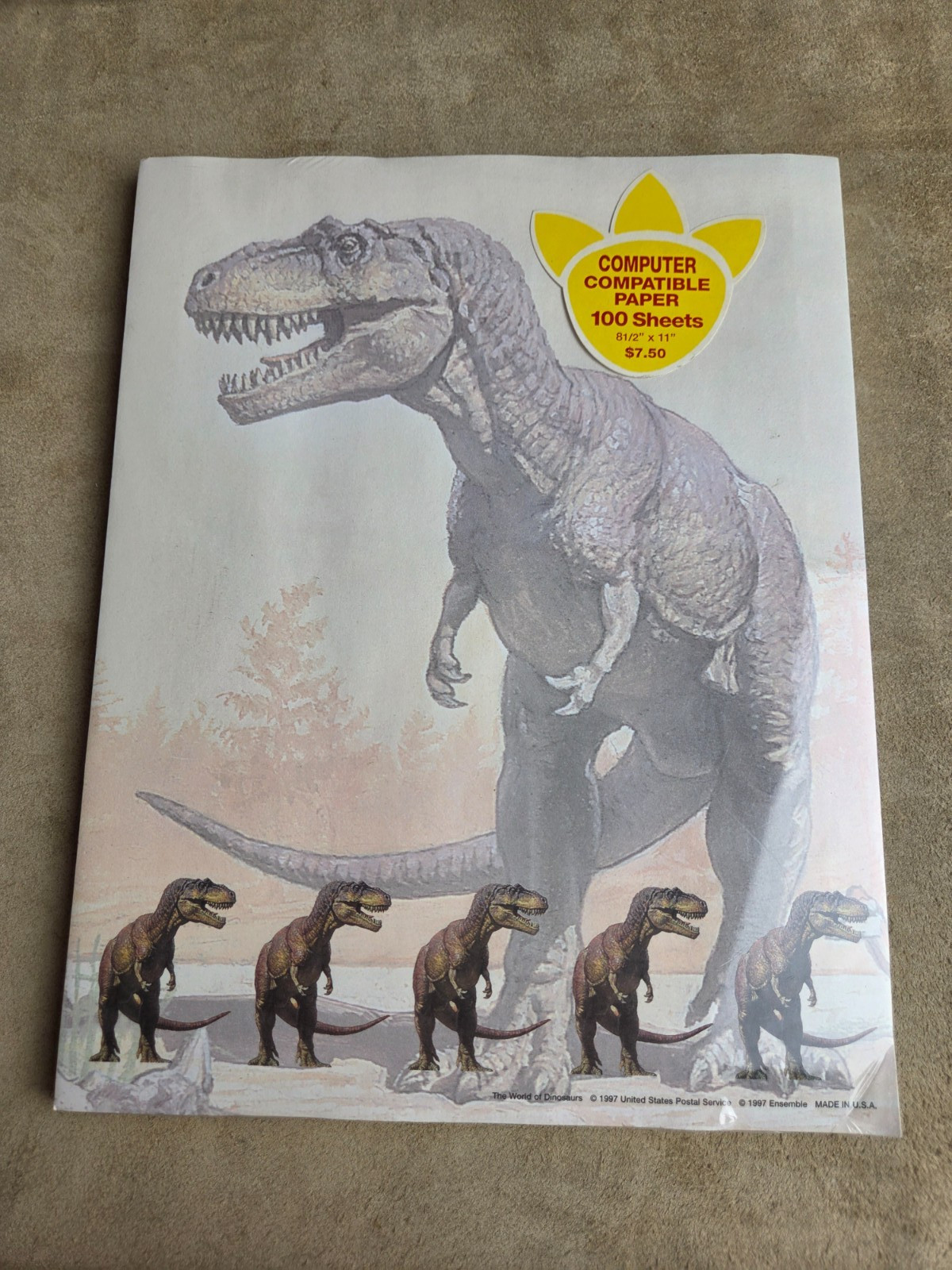 Dinosaur Printer Paper & Stationary, T-Rex, Stegosaurus, Etc., Factory Sealed