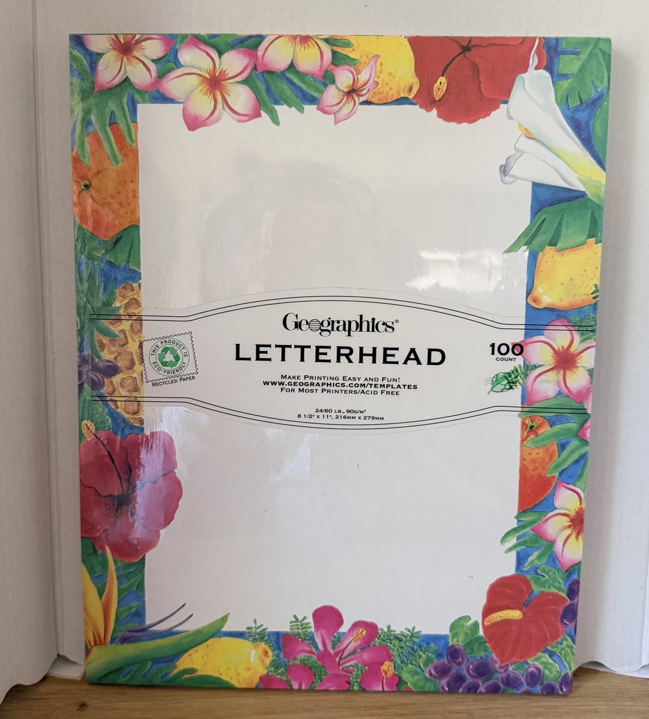 Vintage Bright Floral Luau Hawaiian Letterhead 8.5×11 Papers 100 Sheets Printer