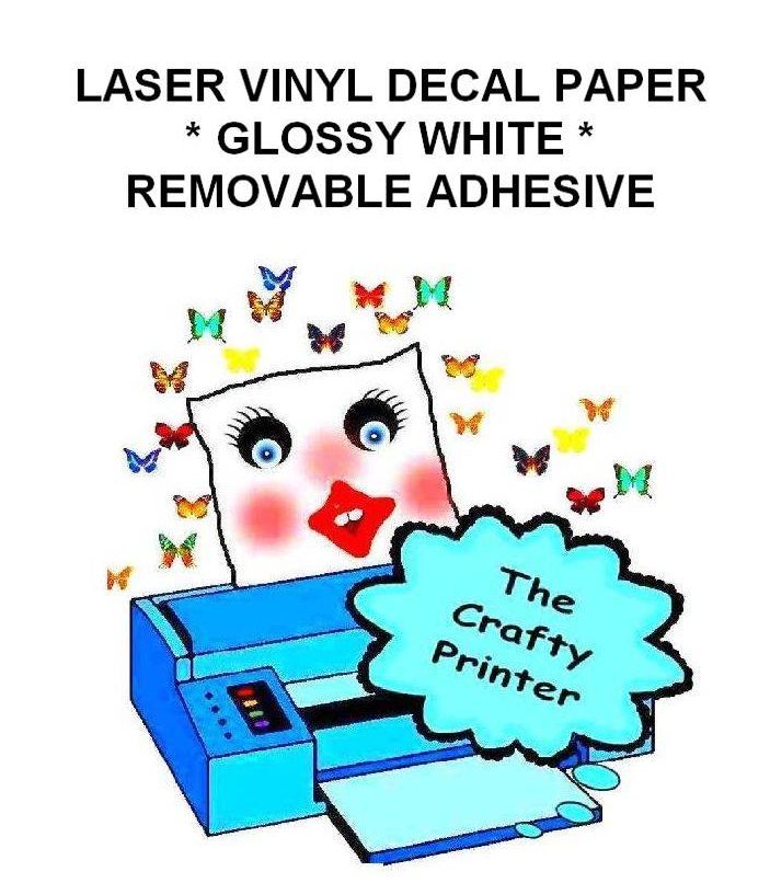 LASER Printer REMOVABLE ADHESIVE VINYL Decal Paper – 2 Sheets Glossy White