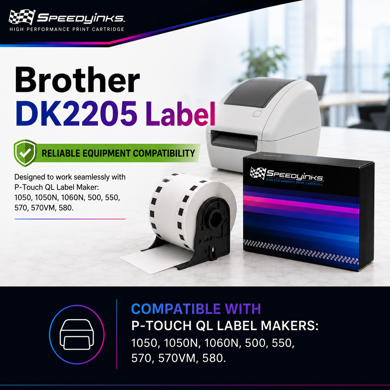 6PK Compatible Brother DK-2205 White Paper Tape – 2.4 in x 100 ft