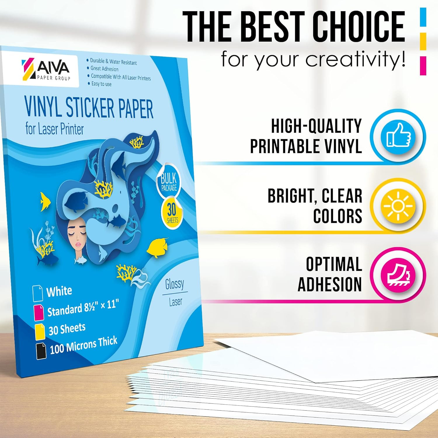 Glossy Printable Vinyl Sticker Paper 8.5×11 Inch Laser Printer 30 Sheets