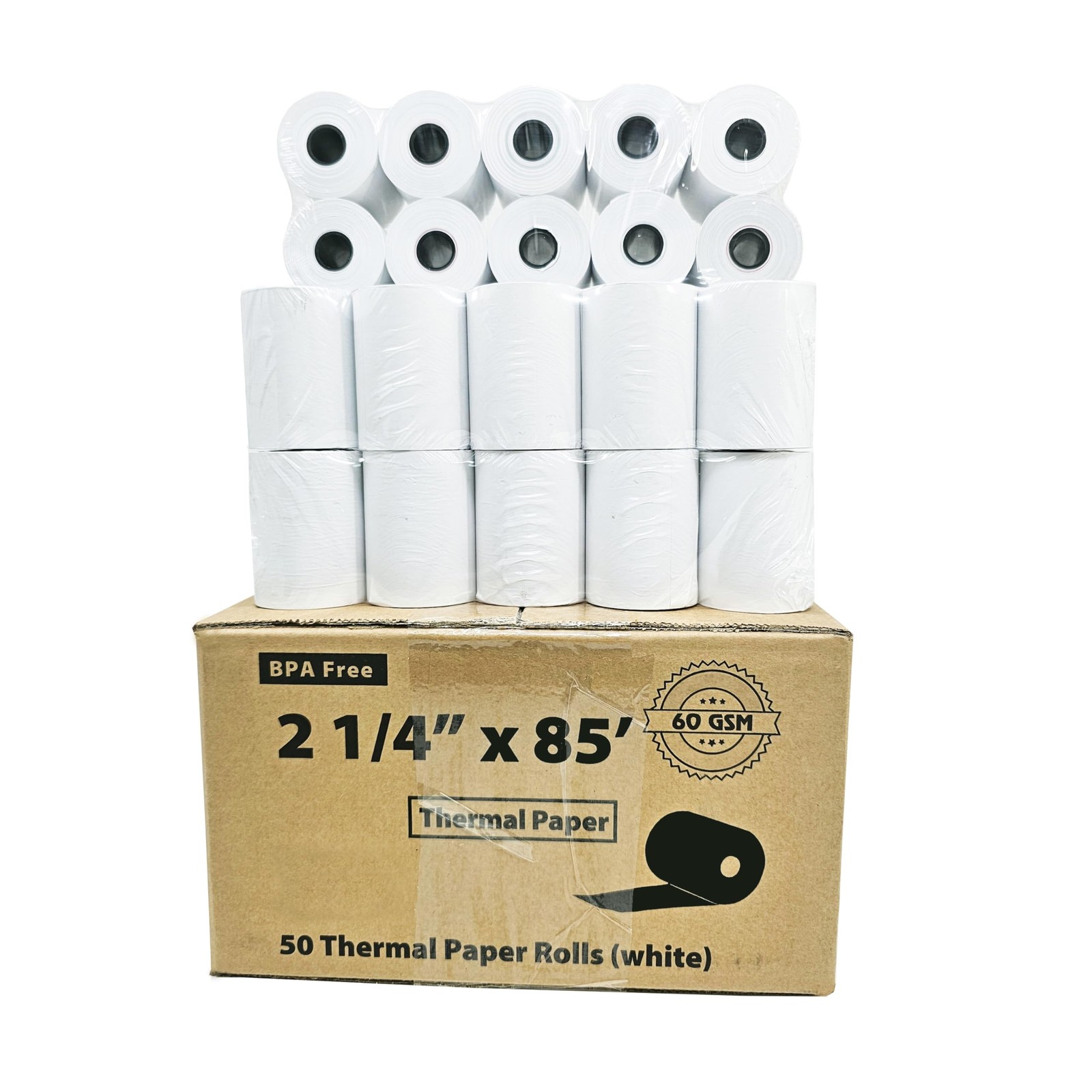 (60 GSM) 2.25 2 1/4 x 85 credit card paper rolls thermal 2 x 85, white