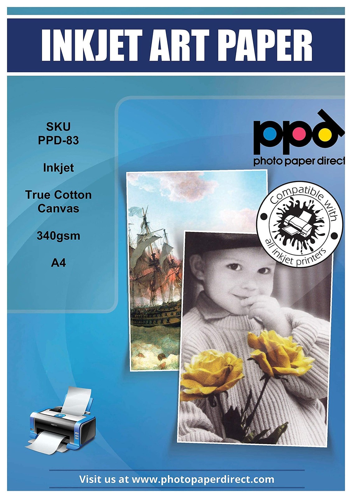 A4 x 50 Sheets Inkjet Canvas Printable Photo Paper 340g White, Matte, 100% Ba…