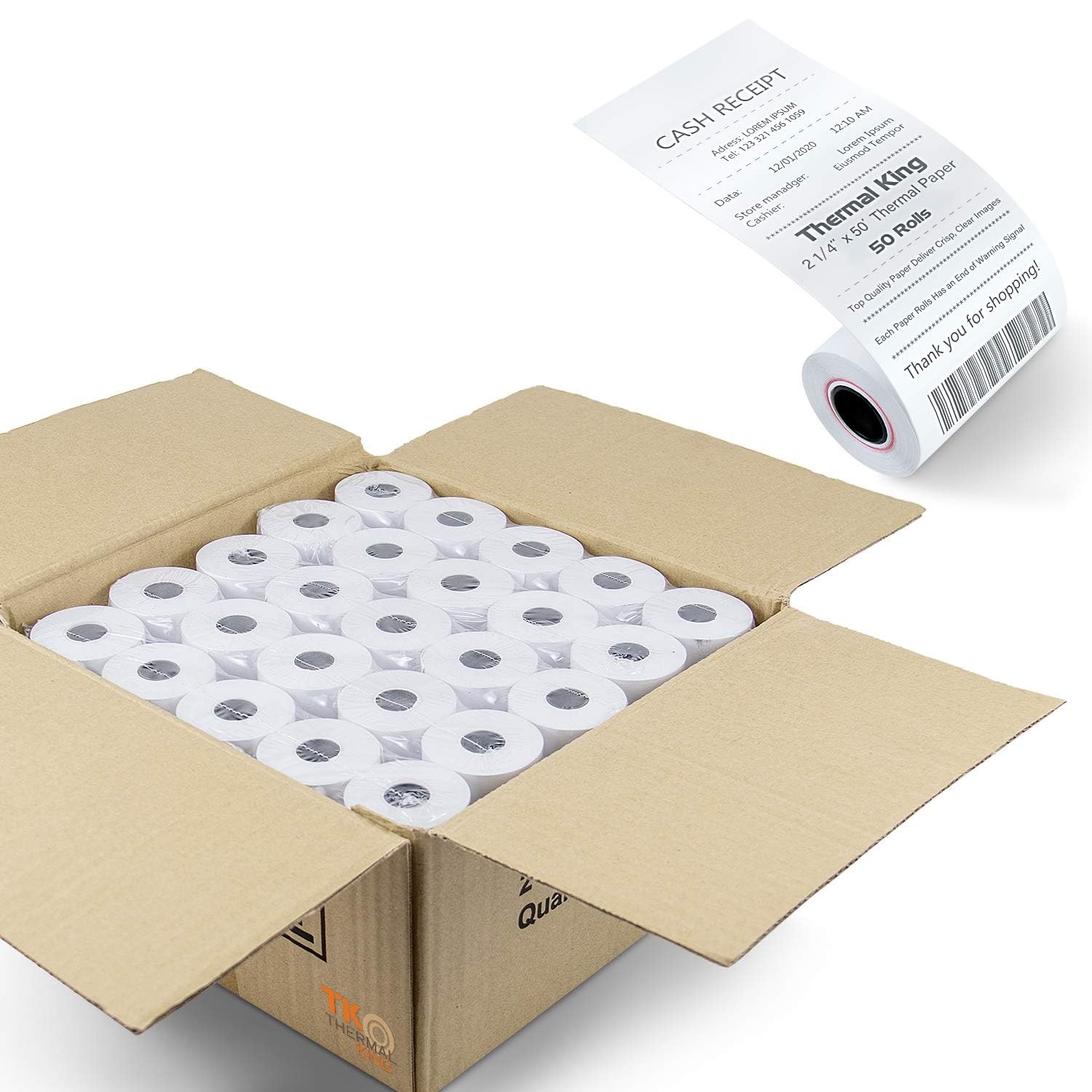 TK Thermal King, (50 Rolls) 2 1/4″ 50′ feet White Paper 2-1/4″ x 50′,