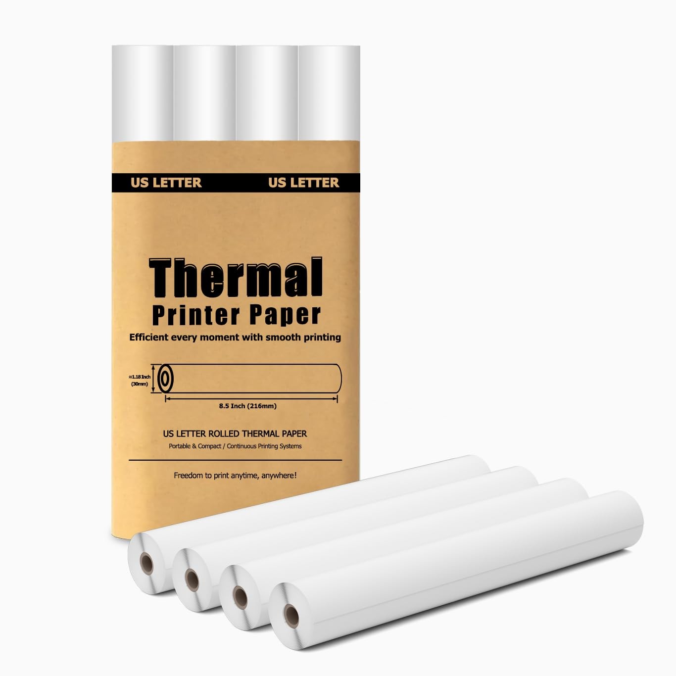 4 Rolls Thermal Paper 8.5’’ x 11’’ for Portable Printer, 8.5 Inches, White