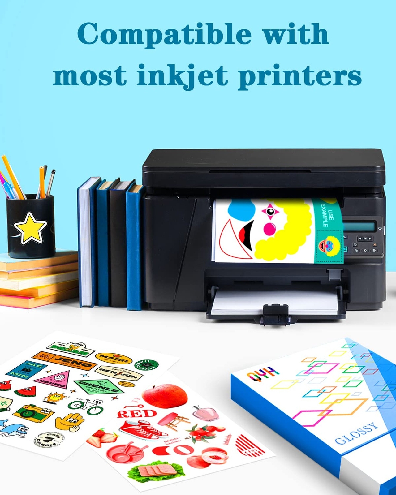 QYH Printable Vinyl Sticker Paper for Inkjet Printer Glossy 120 Sheets Adhsei…