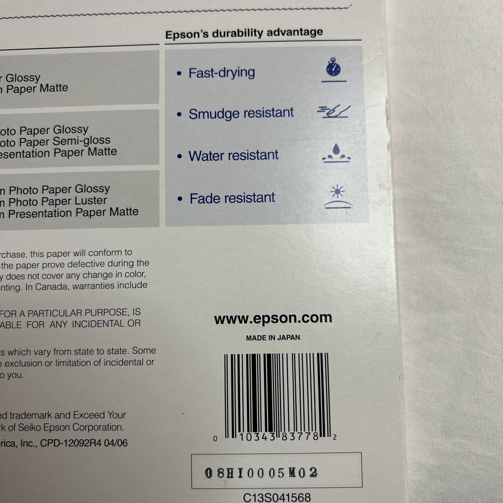 Epson S041568 Premium Matte 8.5” x 11”Paper – (50/PK) New