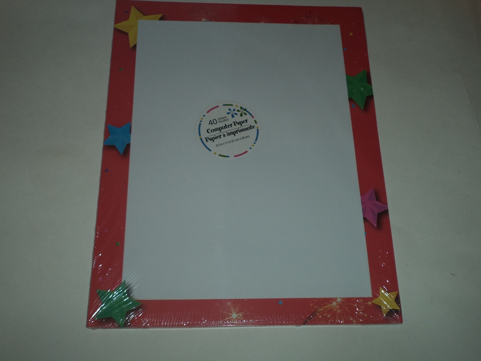 40 Sheets Of White Computer Paper With Large Stars With Fireworks For Border