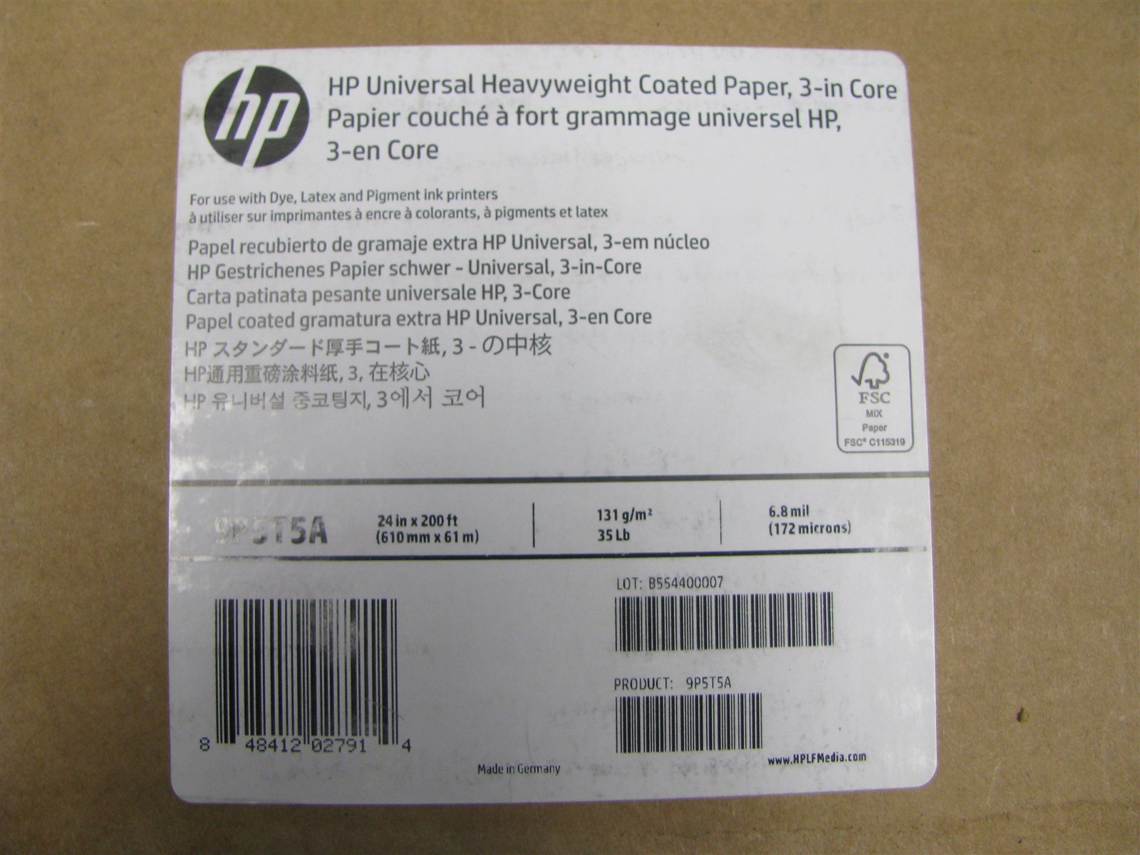 HP Universal Heavyweight Coated Paper – 3 in Core – 9P5T5A – 24in x 200ft – OPEN