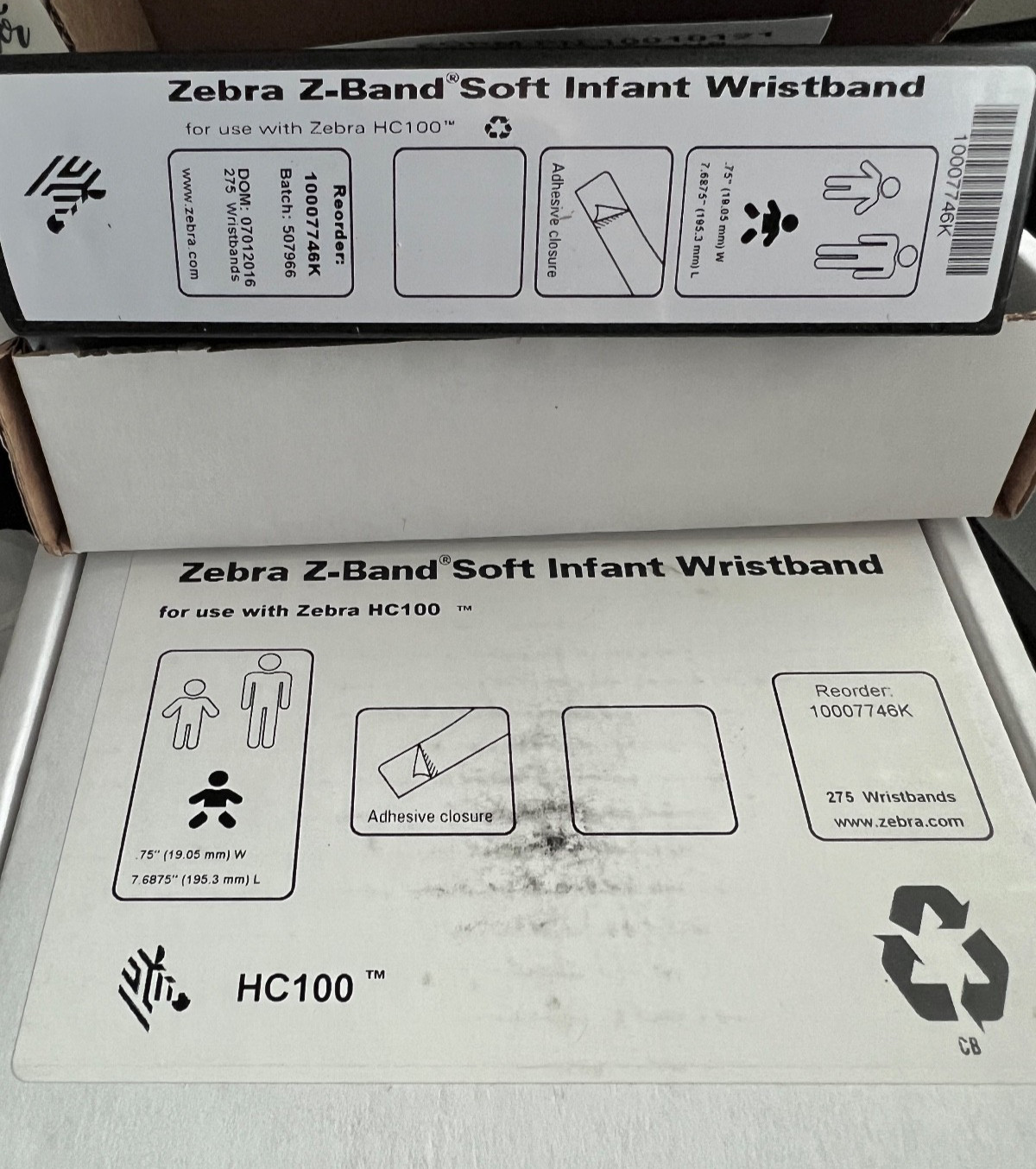 Lot of 4 Pack Zebra Soft Z-Band Infant HC100 Cartridge Wristbands 1,100 Labels