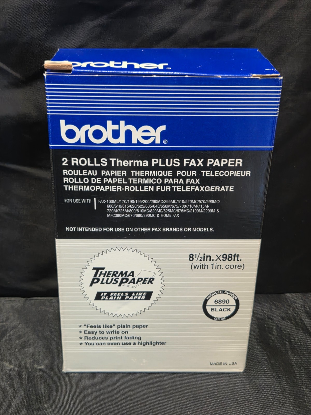 Brother Thermal Plus Fax Paper 2 Rolls 6890 Black 8-1/2in x 98ft 1″ Core