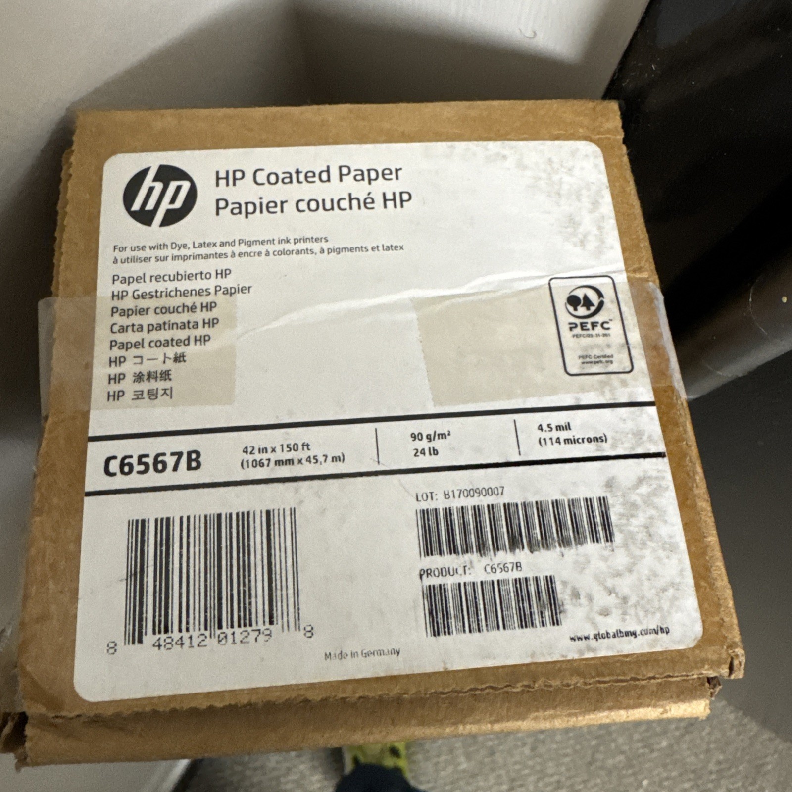 HP Coated Paper Roll – White – 42 Inches x 150 Feet C6567B