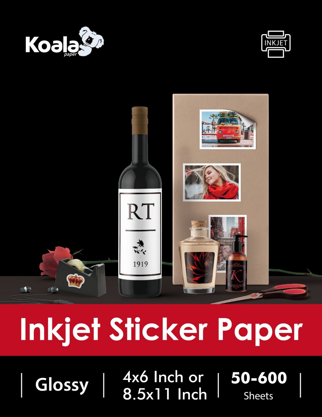 Lot 50-600 Sheets – Koala Sticker Paper Glossy Photo Sticker 8.5×11 Inkjet Print