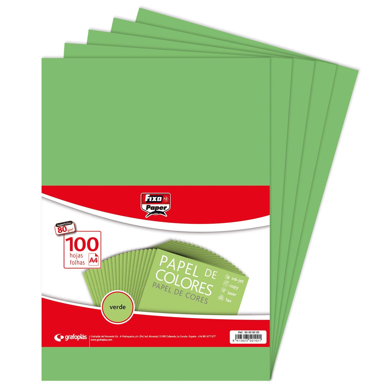 Paper 65009220 Pack of 100 Sheets, 80g, Green, A4